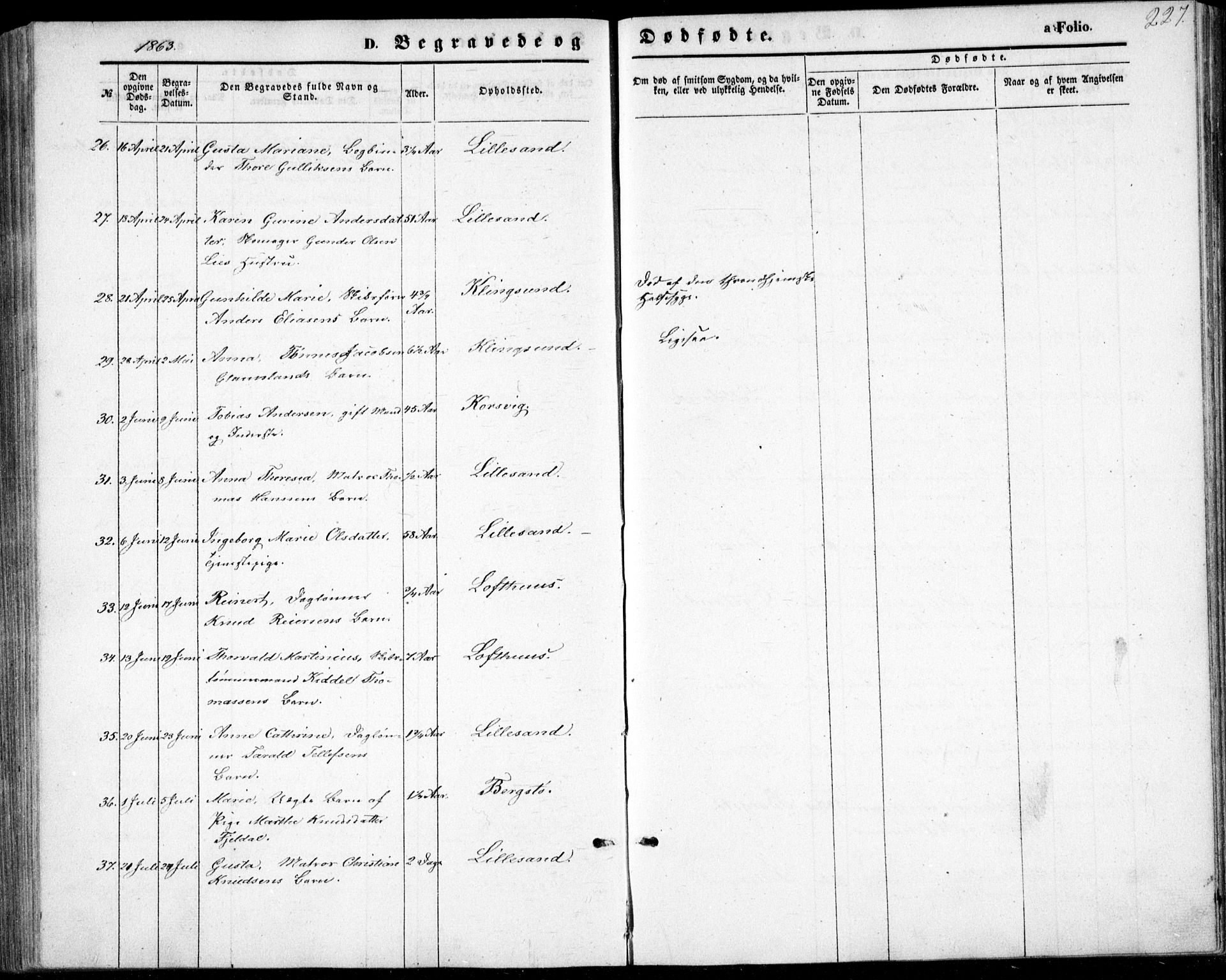 Vestre Moland sokneprestkontor, AV/SAK-1111-0046/F/Fb/Fbb/L0004: Parish register (copy) no. B 4, 1861-1872, p. 227