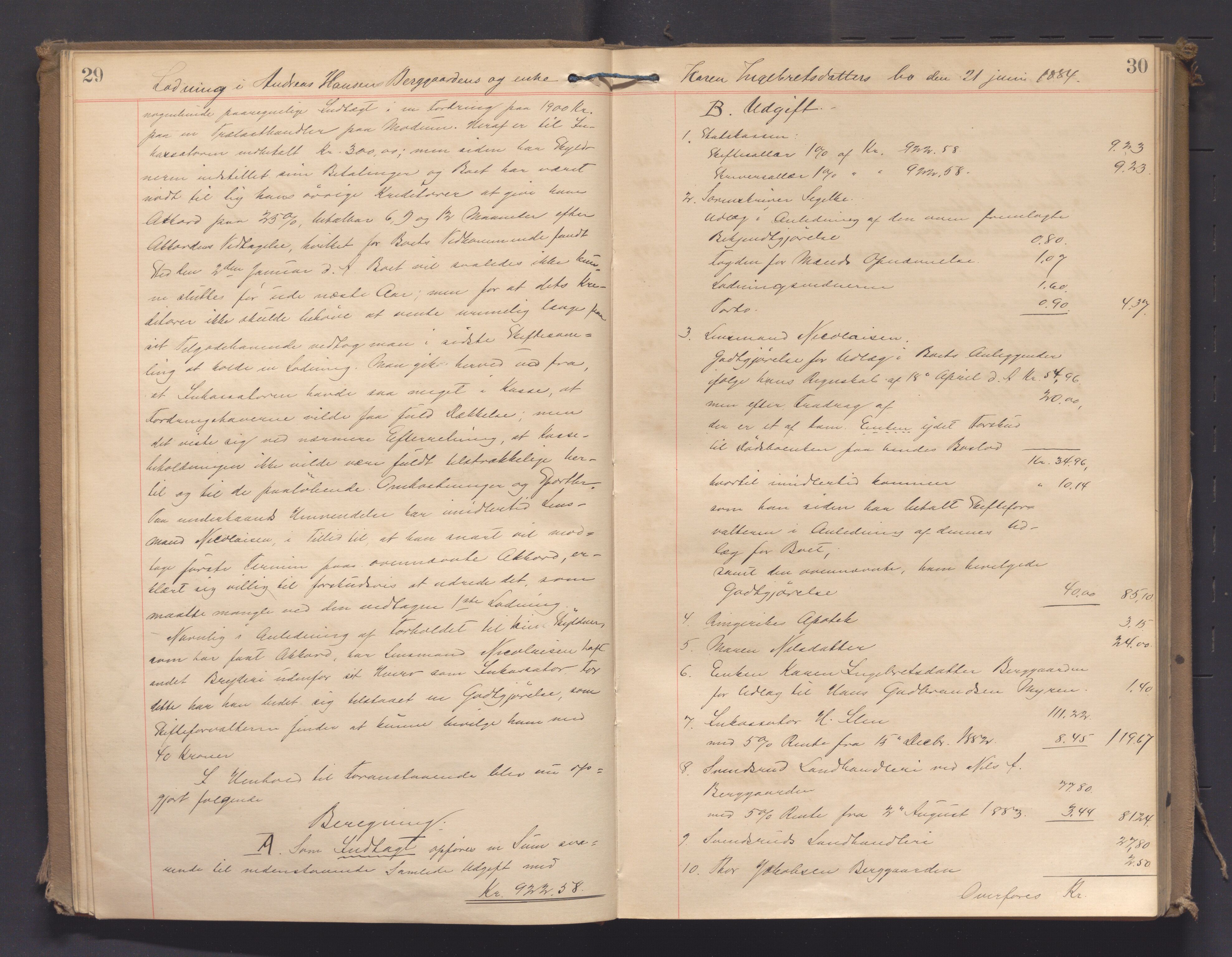 Ringerike sorenskriveri, AV/SAKO-A-105/H/Hb/Hbd/Hbda/L0009: Skifteutlodningsprotokoll, 1883-1889, p. 29-30