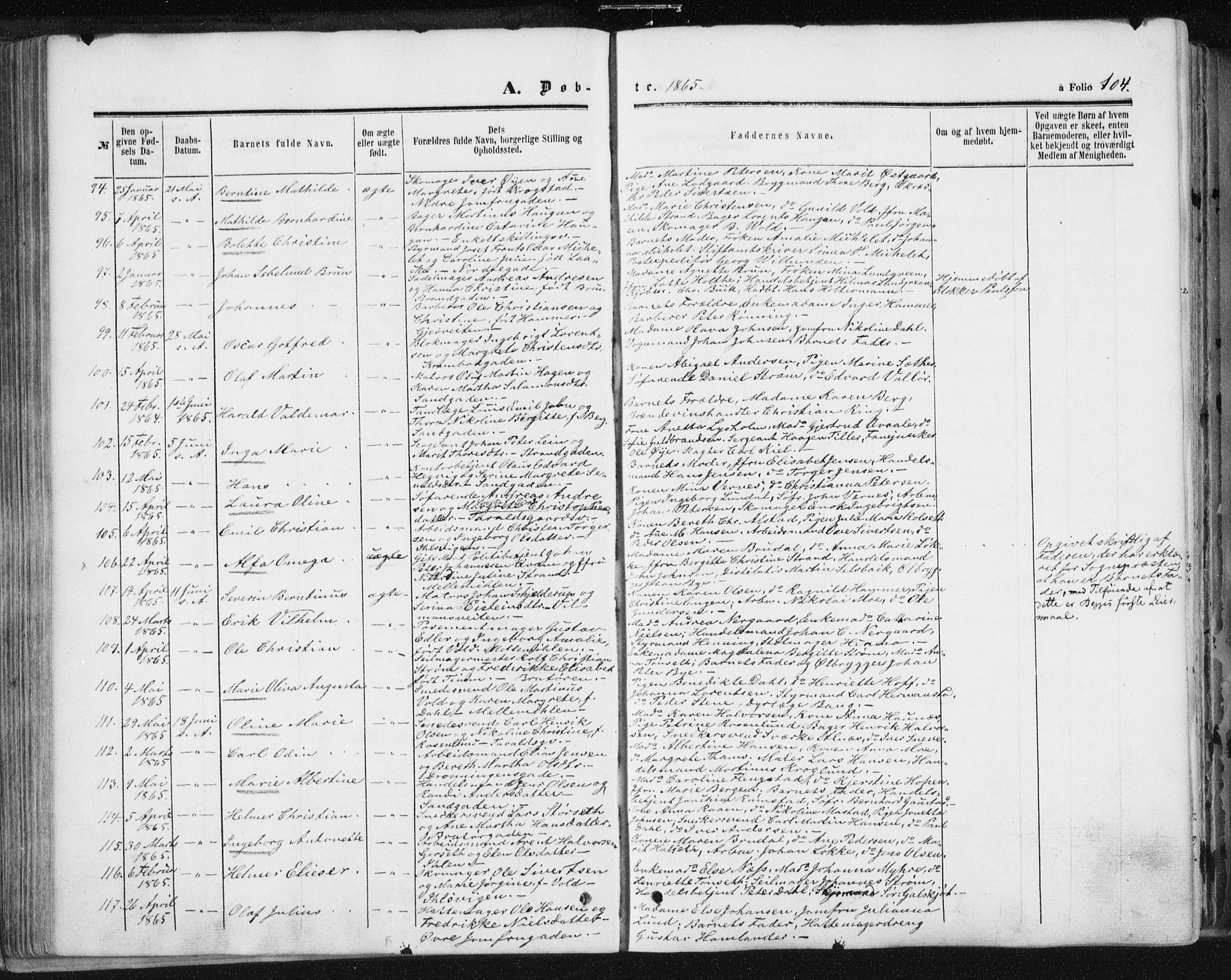 Ministerialprotokoller, klokkerbøker og fødselsregistre - Sør-Trøndelag, SAT/A-1456/602/L0115: Parish register (official) no. 602A13, 1860-1872, p. 104