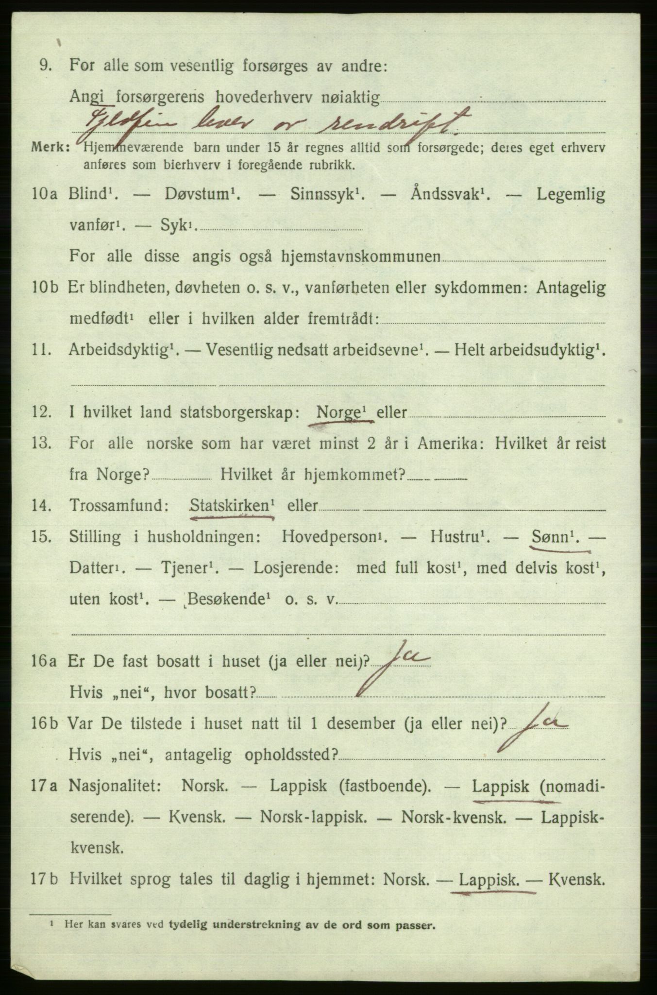 SATØ, 1920 census for Kistrand, 1920, p. 3611