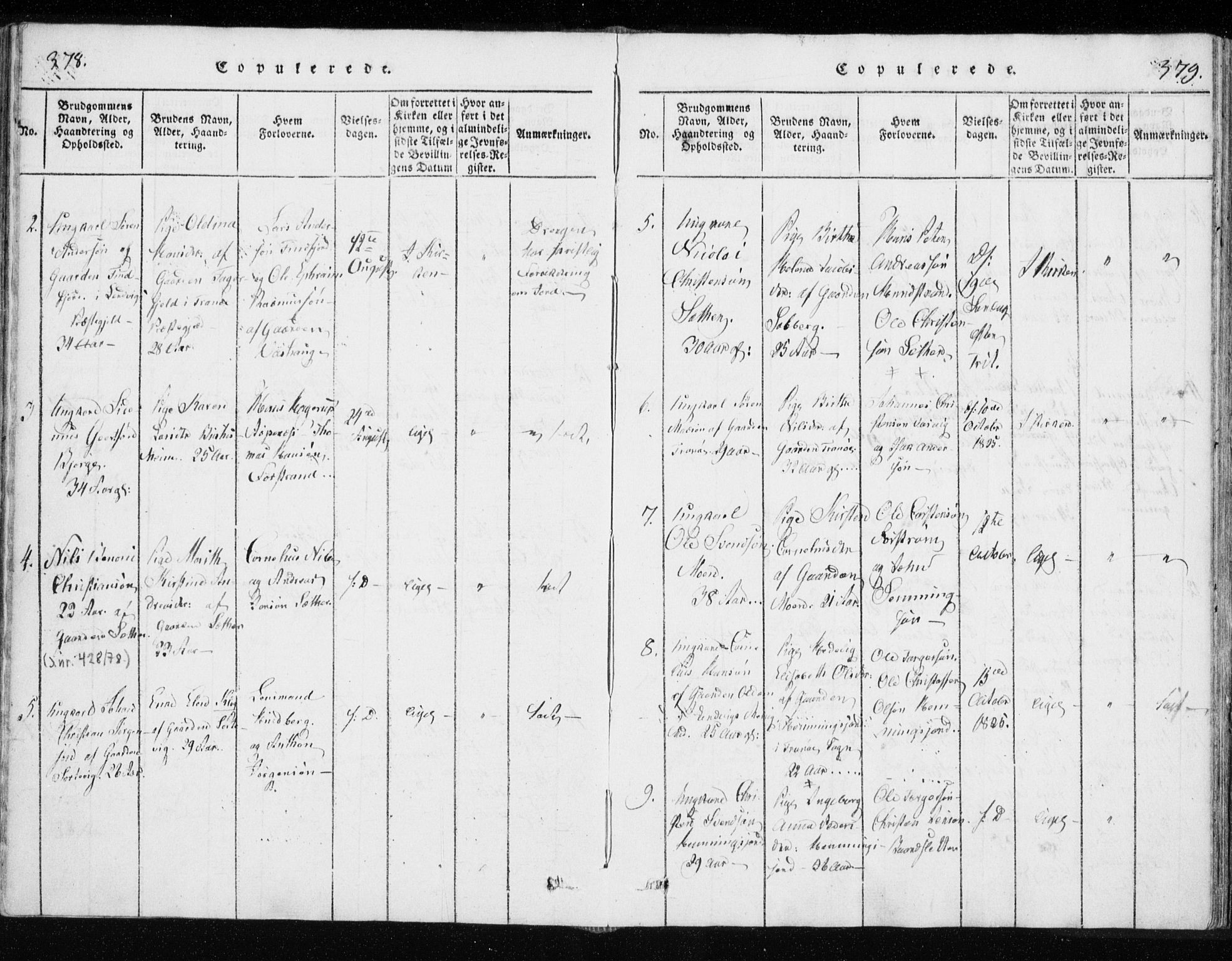 Tranøy sokneprestkontor, SATØ/S-1313/I/Ia/Iaa/L0004kirke: Parish register (official) no. 4, 1820-1829, p. 378-379