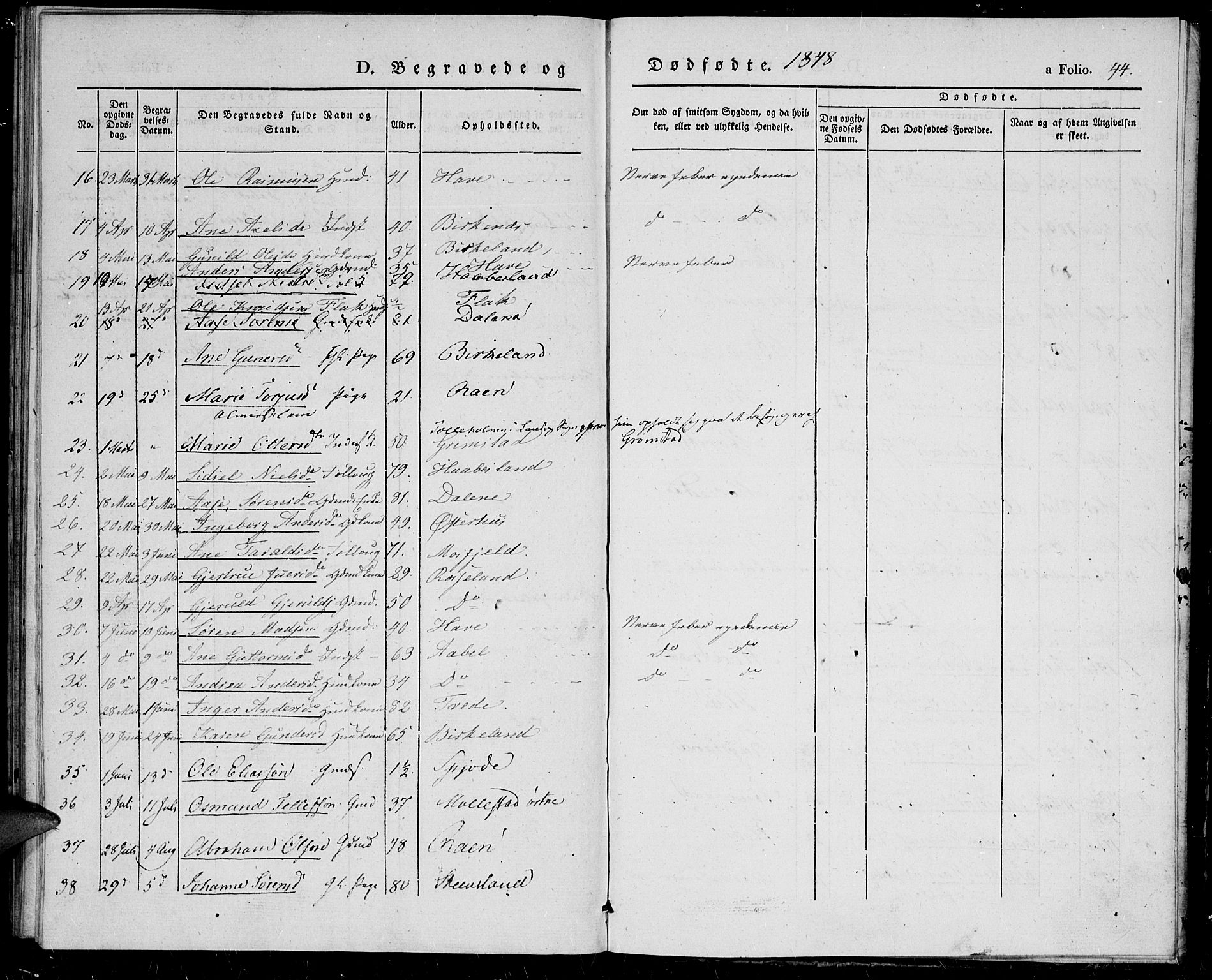 Birkenes sokneprestkontor, SAK/1111-0004/F/Fa/L0002: Parish register (official) no. A 2, 1839-1849, p. 45
