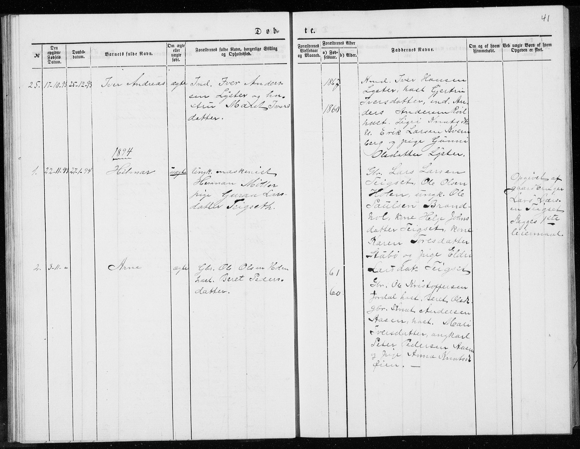 Ministerialprotokoller, klokkerbøker og fødselsregistre - Møre og Romsdal, SAT/A-1454/551/L0631: Parish register (copy) no. 551C03, 1886-1894, p. 41