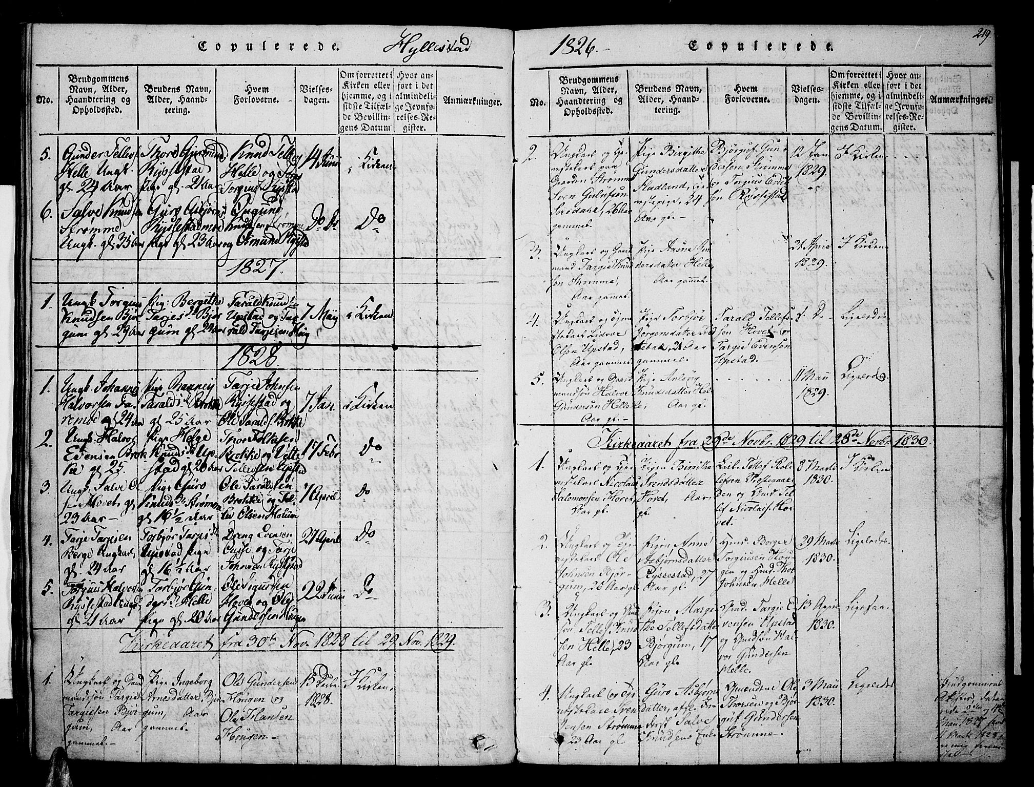 Valle sokneprestkontor, SAK/1111-0044/F/Fa/Fac/L0005: Parish register (official) no. A 5 /2, 1817-1831, p. 219