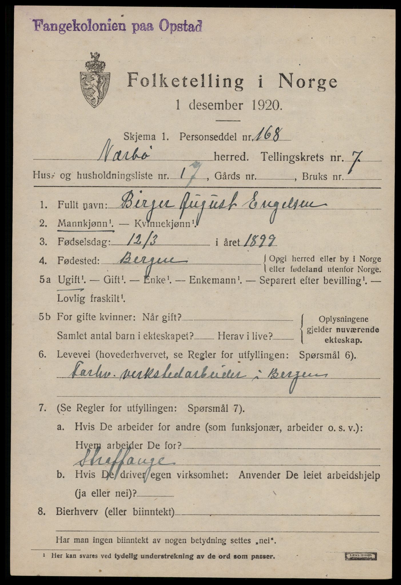 SAST, 1920 census for Nærbø, 1920, p. 5091