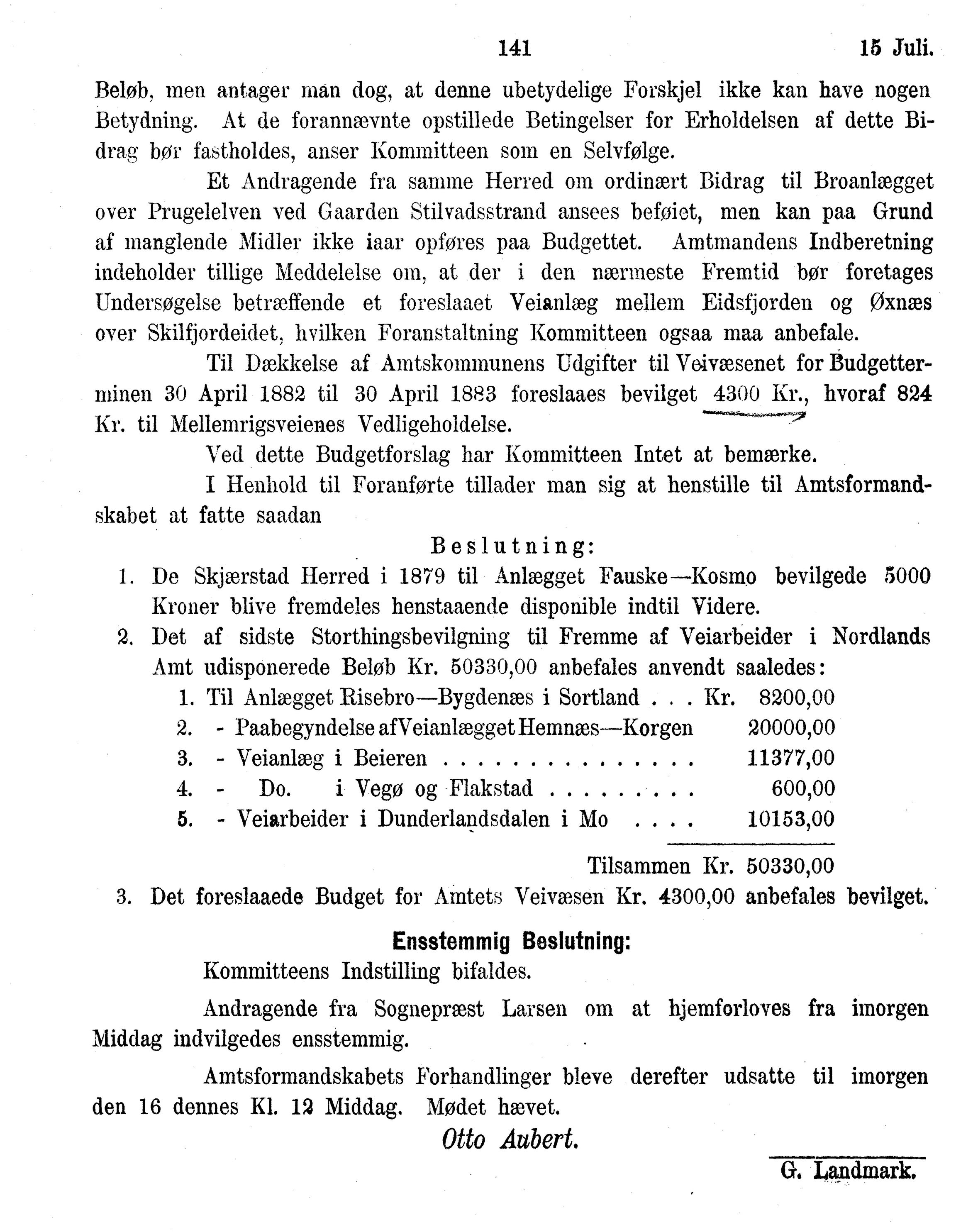 Nordland Fylkeskommune. Fylkestinget, AIN/NFK-17/176/A/Ac/L0014: Fylkestingsforhandlinger 1881-1885, 1881-1885