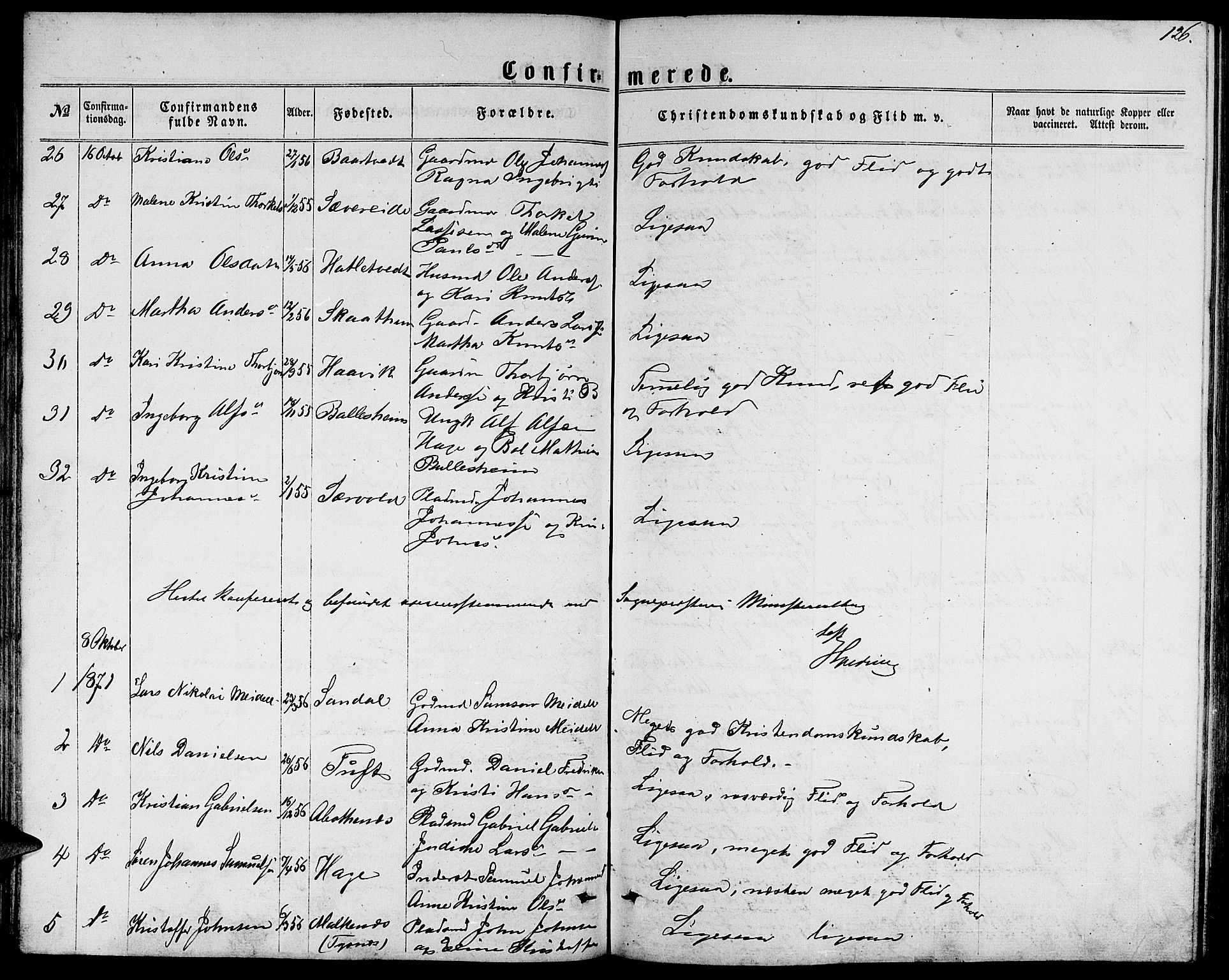 Fusa sokneprestembete, SAB/A-75401/H/Hab: Parish register (copy) no. C 1, 1861-1885, p. 126