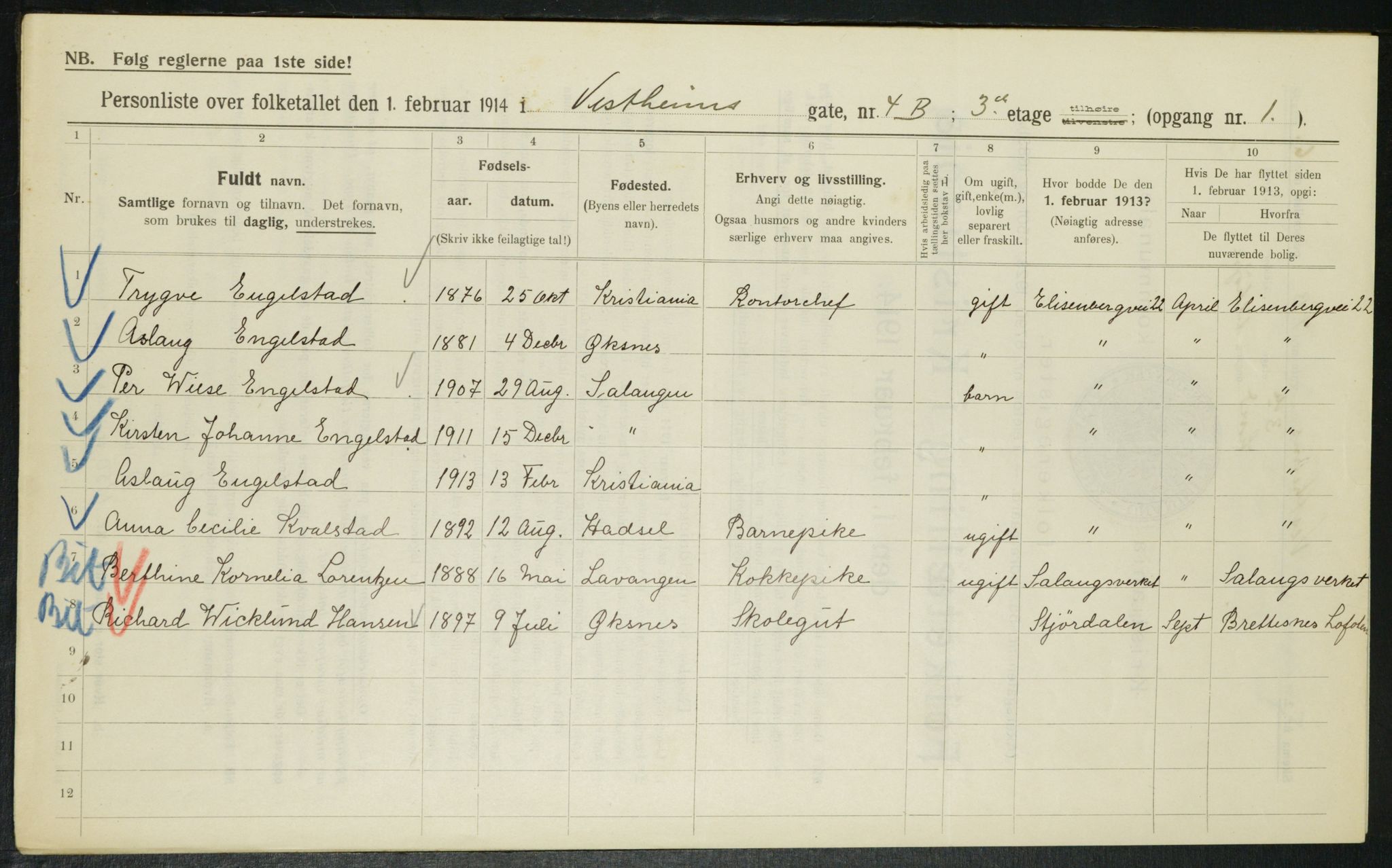 OBA, Municipal Census 1914 for Kristiania, 1914, p. 123507