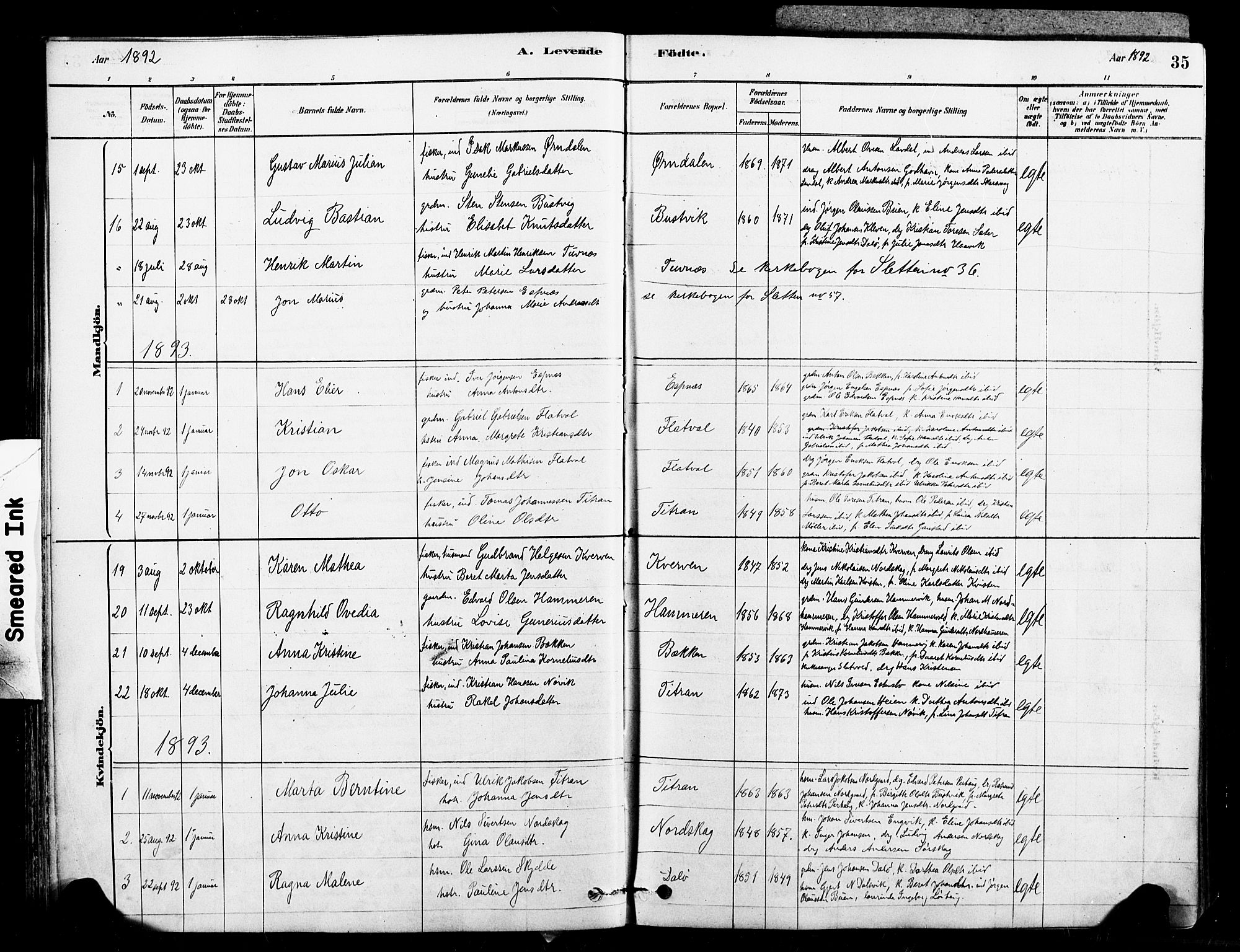 Ministerialprotokoller, klokkerbøker og fødselsregistre - Sør-Trøndelag, SAT/A-1456/641/L0595: Parish register (official) no. 641A01, 1882-1897, p. 35