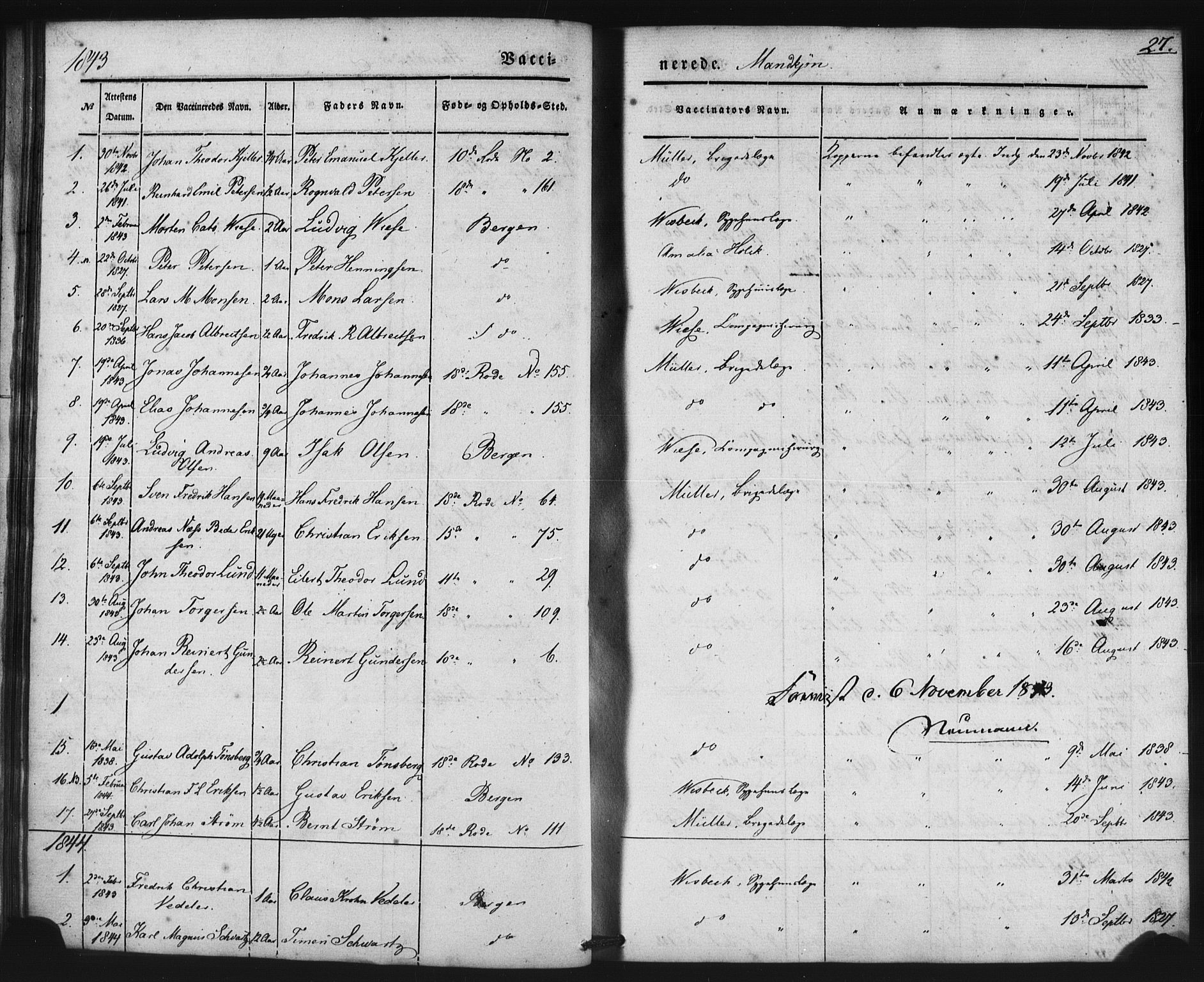 Domkirken sokneprestembete, SAB/A-74801/H/Haa/L0046: Parish register (official) no. F 1, 1841-1852, p. 27