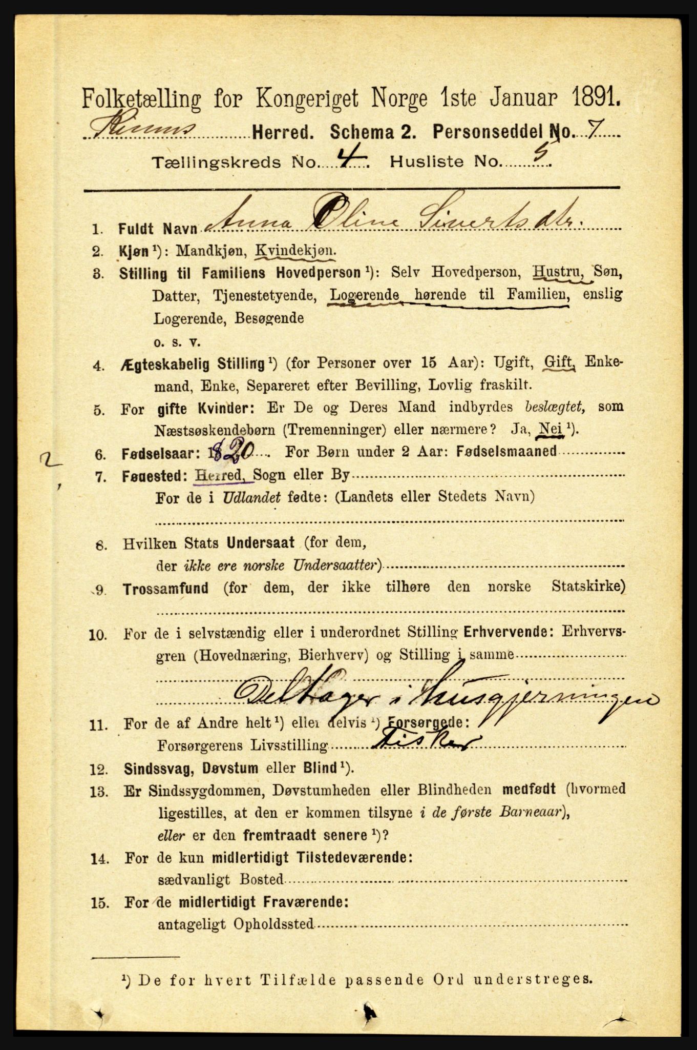 RA, 1891 census for 1437 Kinn, 1891, p. 1356