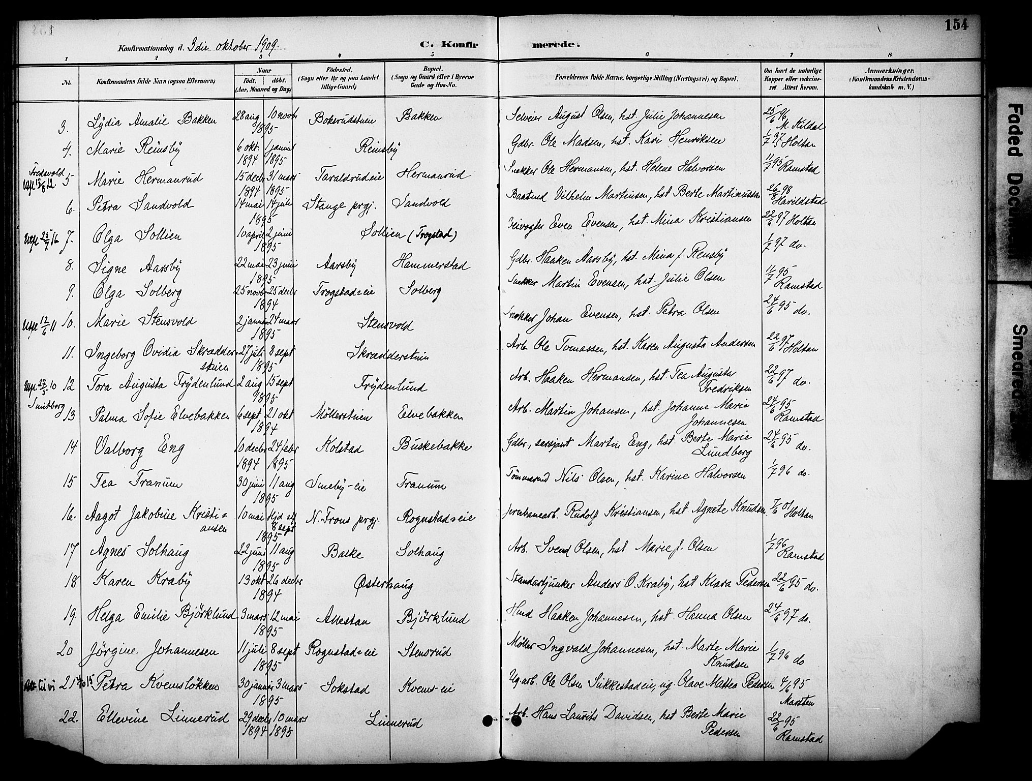 Østre Toten prestekontor, AV/SAH-PREST-104/H/Ha/Haa/L0009: Parish register (official) no. 9, 1897-1913, p. 154