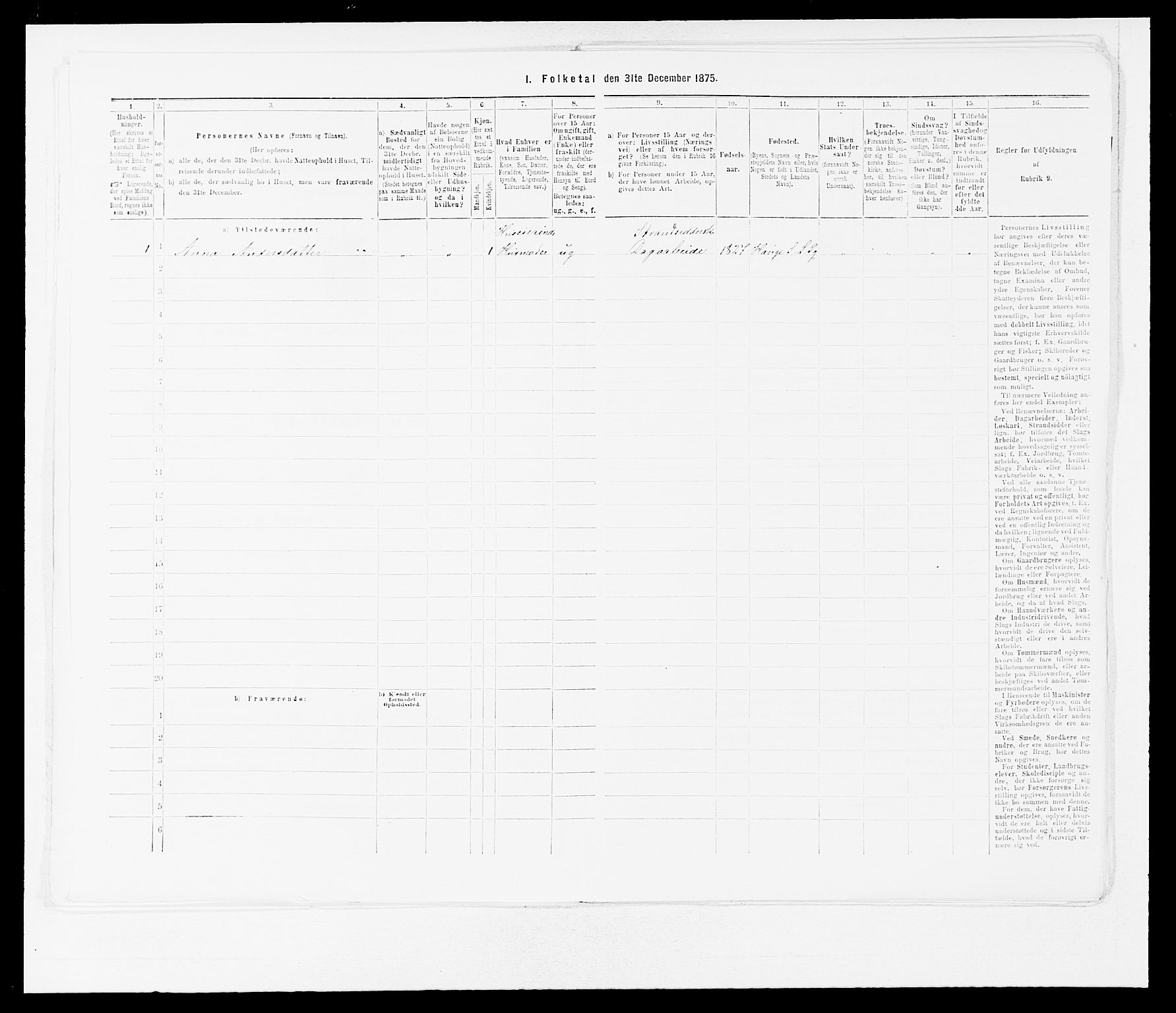 SAB, 1875 census for 1422P Lærdal, 1875, p. 147