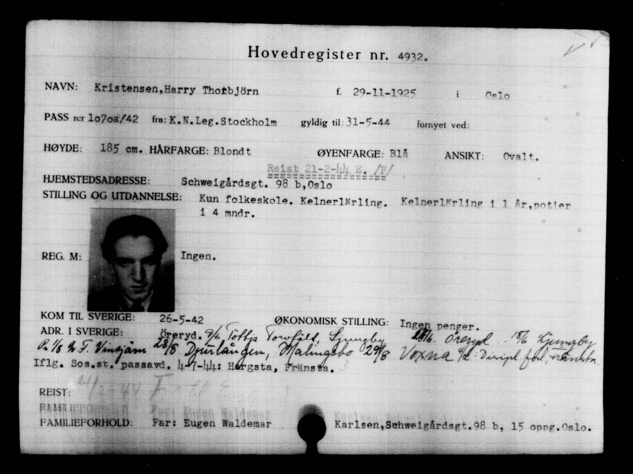 Utenriksstasjonene, Legasjonen i Stockholm, Flyktningkontoret, AV/RA-S-6753/V/Va/L0004: Kjesäterkartoteket, flyktninger med registreringsnr. 3496-6610, 1940-1945, p. 1701