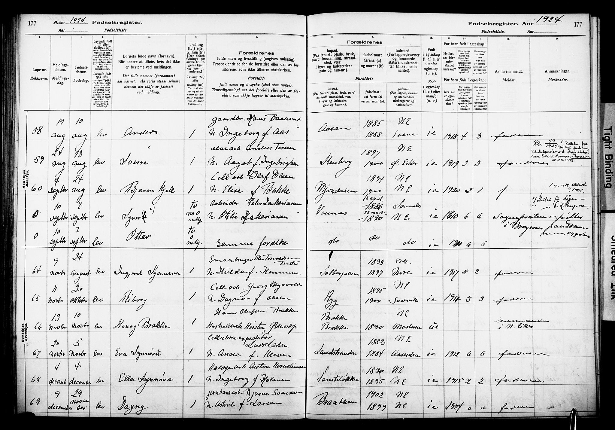 Nedre Eiker kirkebøker, AV/SAKO-A-612/J/Ja/L0001: Birth register no. 1, 1916-1925, p. 177