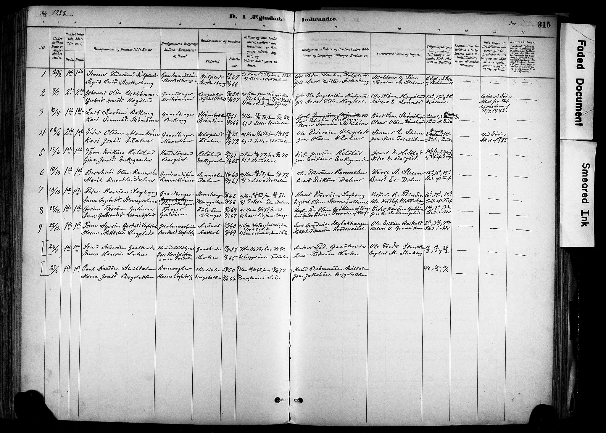 Alvdal prestekontor, SAH/PREST-060/H/Ha/Haa/L0002: Parish register (official) no. 2, 1883-1906, p. 315