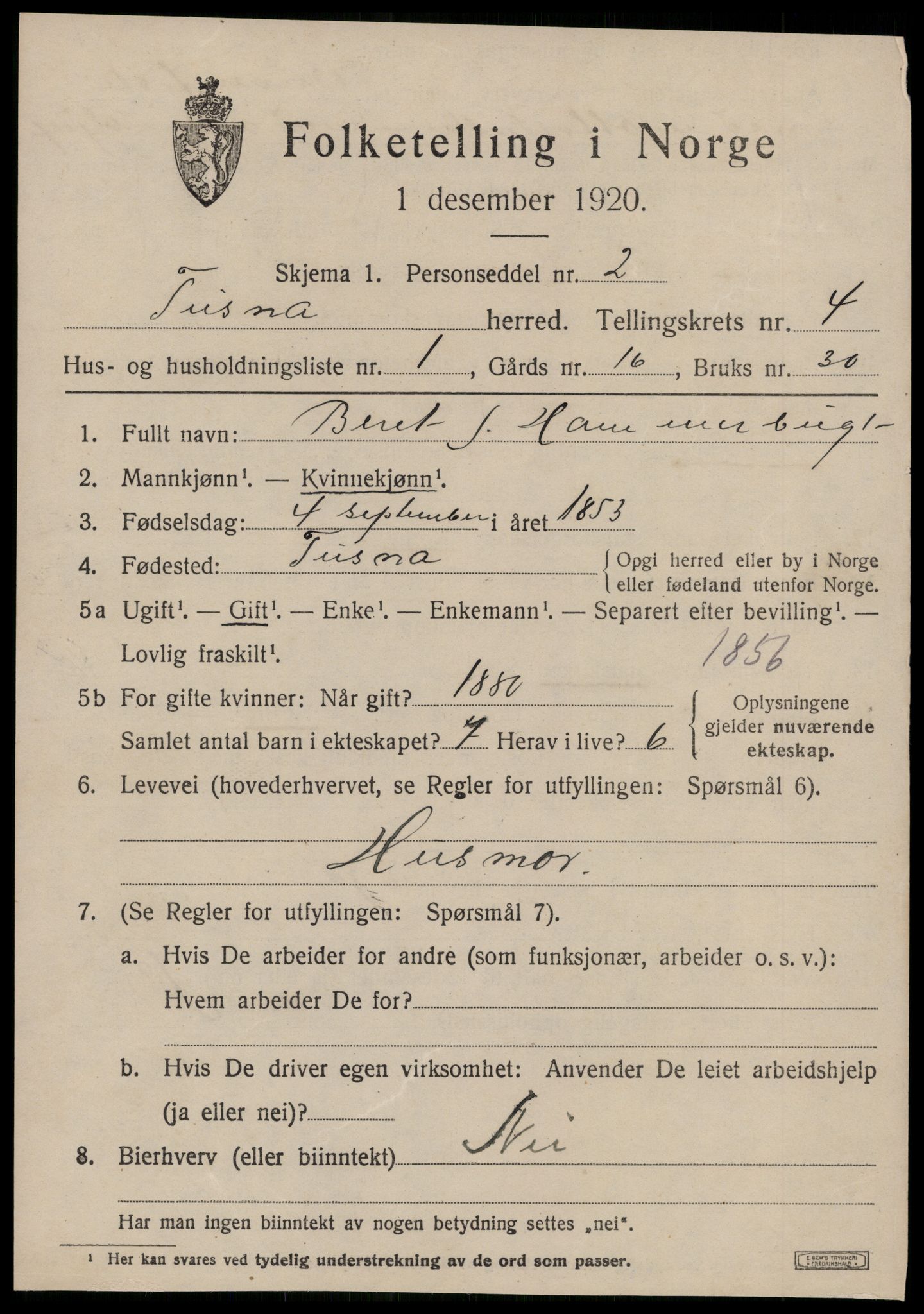 SAT, 1920 census for Tustna, 1920, p. 1727