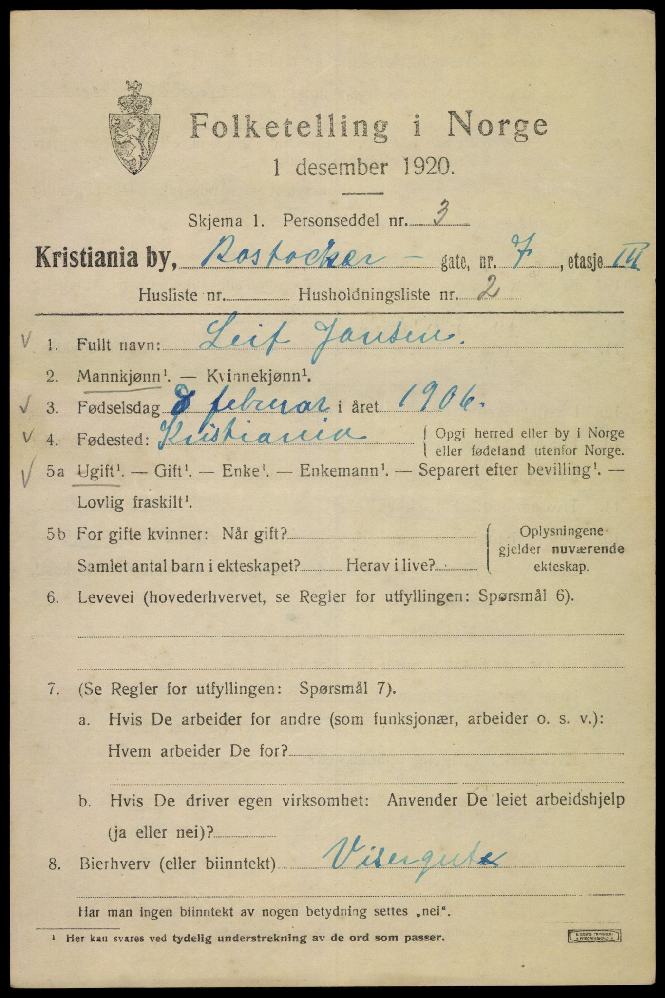 SAO, 1920 census for Kristiania, 1920, p. 469361