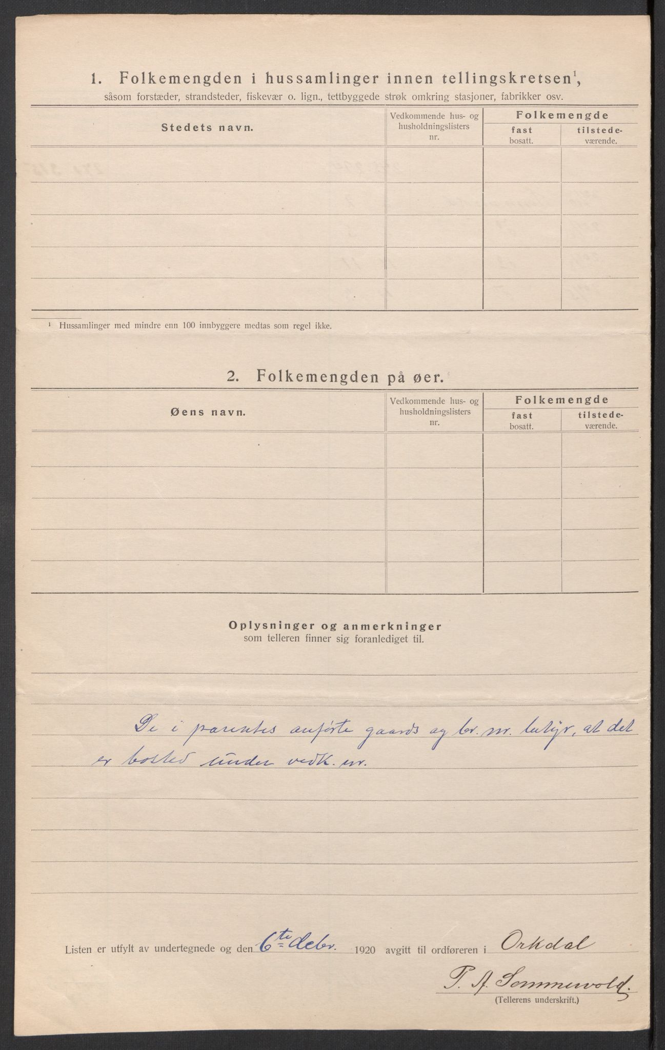 SAT, 1920 census for Orkdal, 1920, p. 22