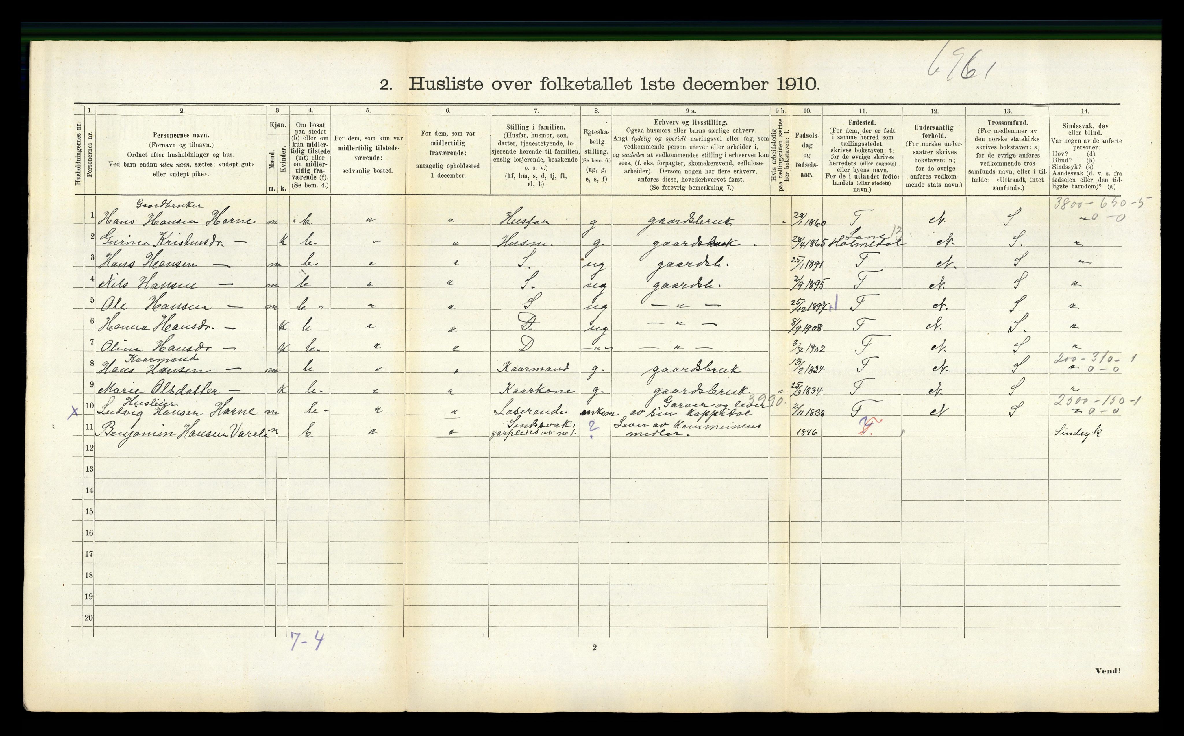 RA, 1910 census for Hyllestad, 1910, p. 142