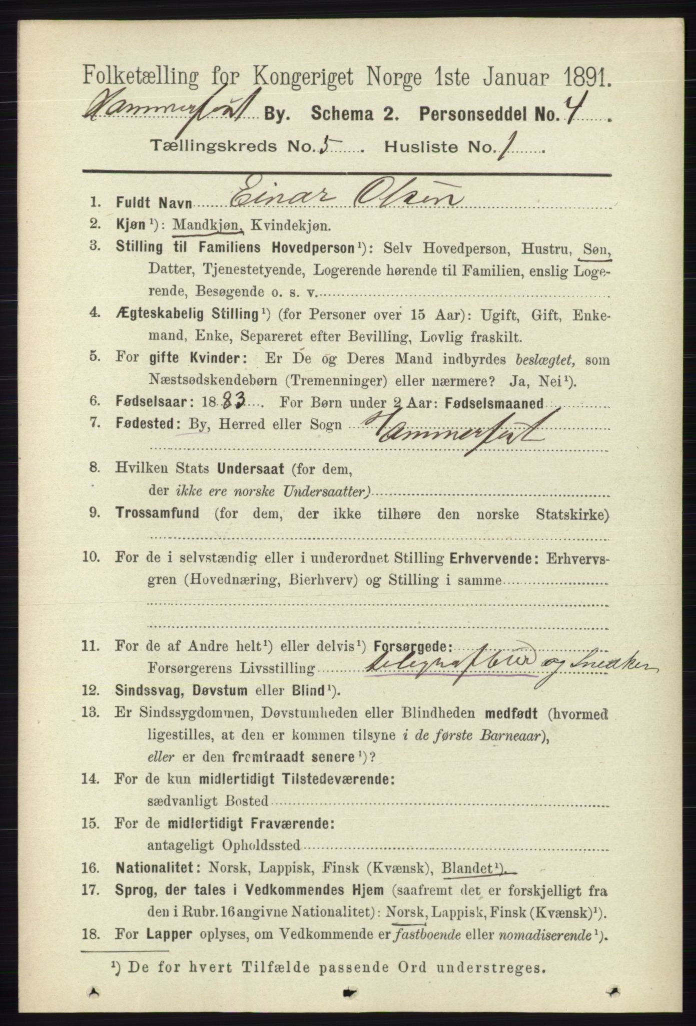 RA, 1891 census for 2001 Hammerfest, 1891, p. 1362