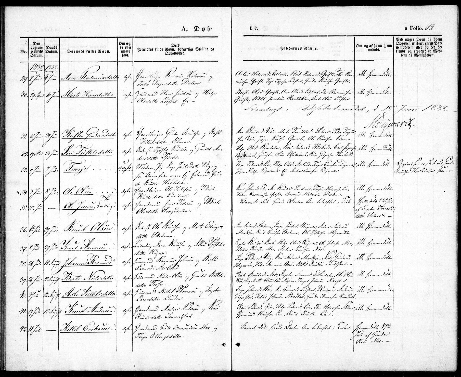 Gjerstad sokneprestkontor, SAK/1111-0014/F/Fa/Fab/L0002: Parish register (official) no. A 2, 1835-1852, p. 12