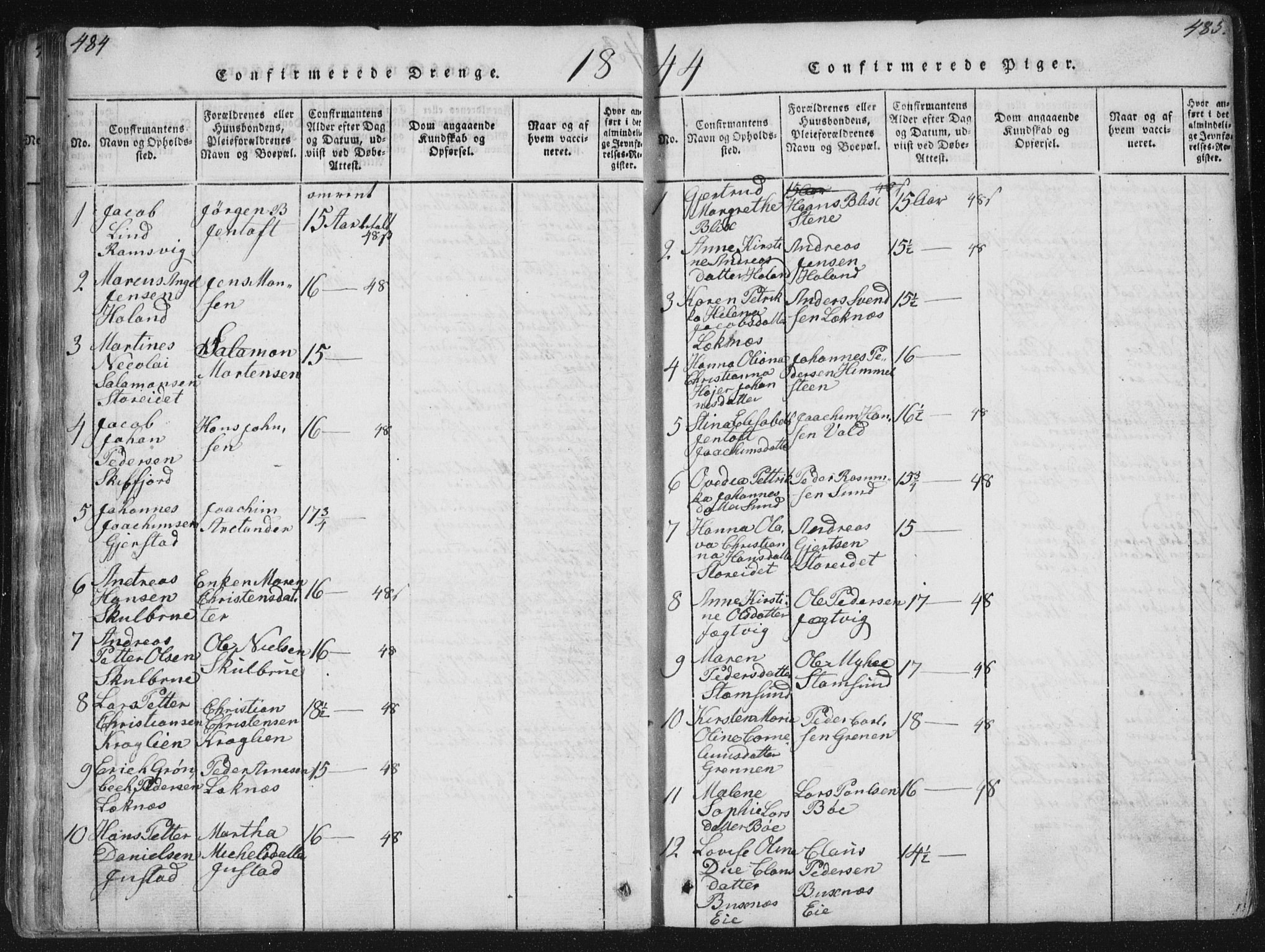 Ministerialprotokoller, klokkerbøker og fødselsregistre - Nordland, AV/SAT-A-1459/881/L1164: Parish register (copy) no. 881C01, 1818-1853, p. 484-485