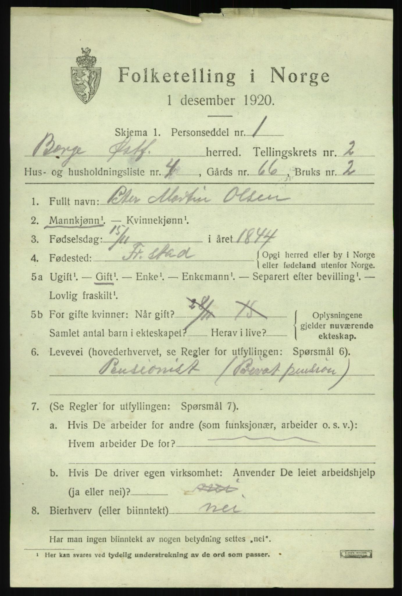 SAO, 1920 census for Borge, 1920, p. 3051