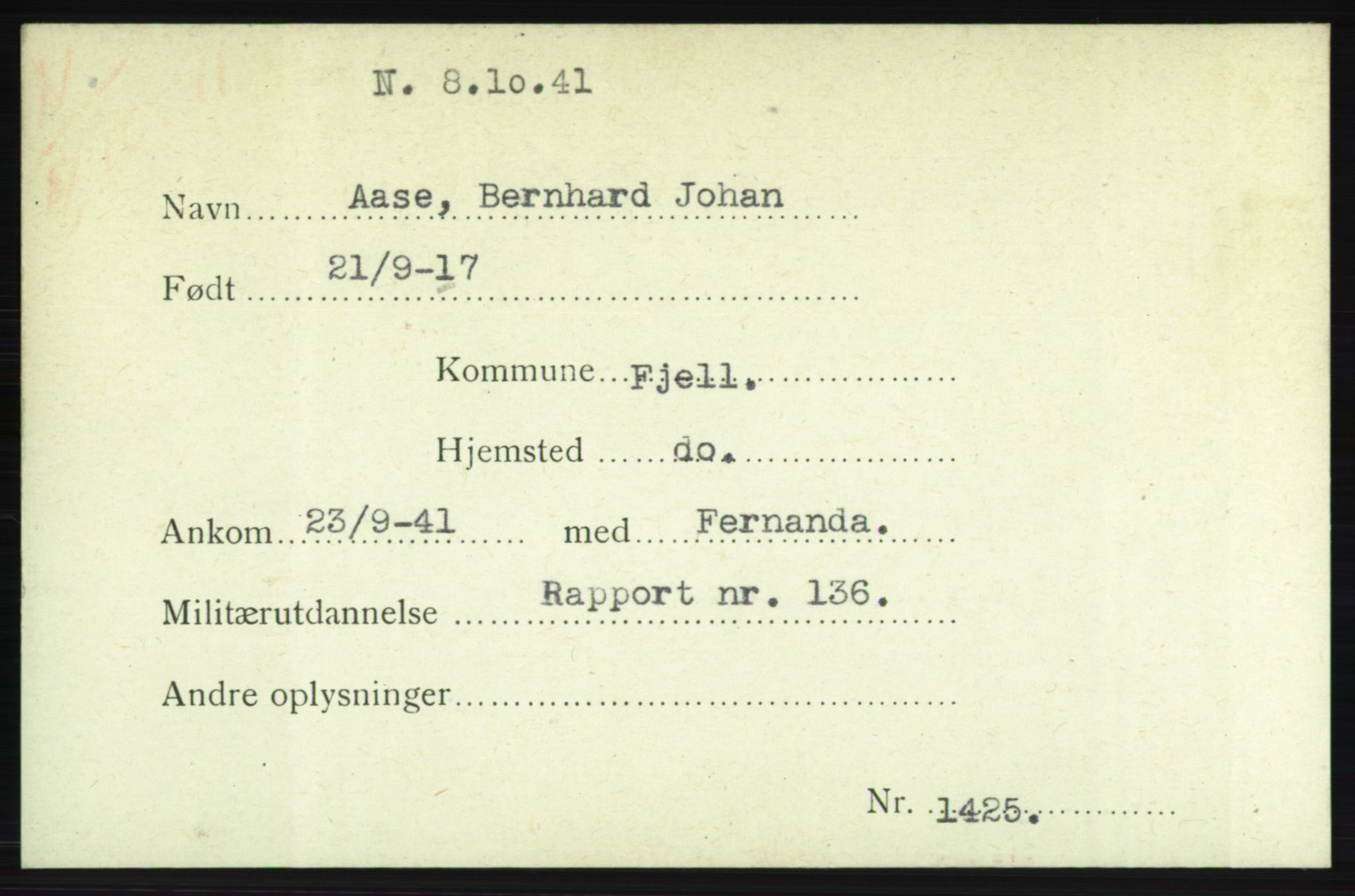 Forsvarets Overkommando. 2. kontor. Arkiv 8.1. Mottakersentralen FDE og FO.II, AV/RA-RAFA-6952/P/Pa/L0001: AA/Å - Andvig , 1940-1945, p. 145