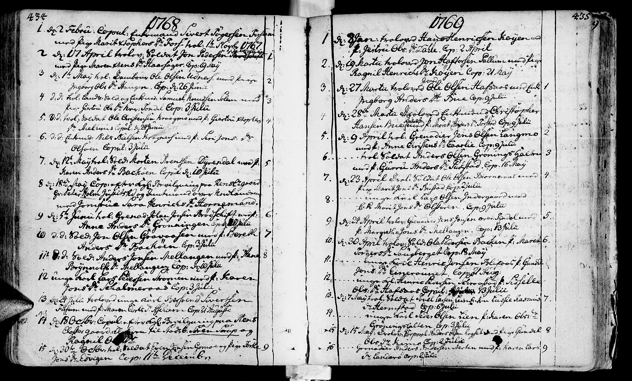 Ministerialprotokoller, klokkerbøker og fødselsregistre - Sør-Trøndelag, SAT/A-1456/646/L0605: Parish register (official) no. 646A03, 1751-1790, p. 434-435