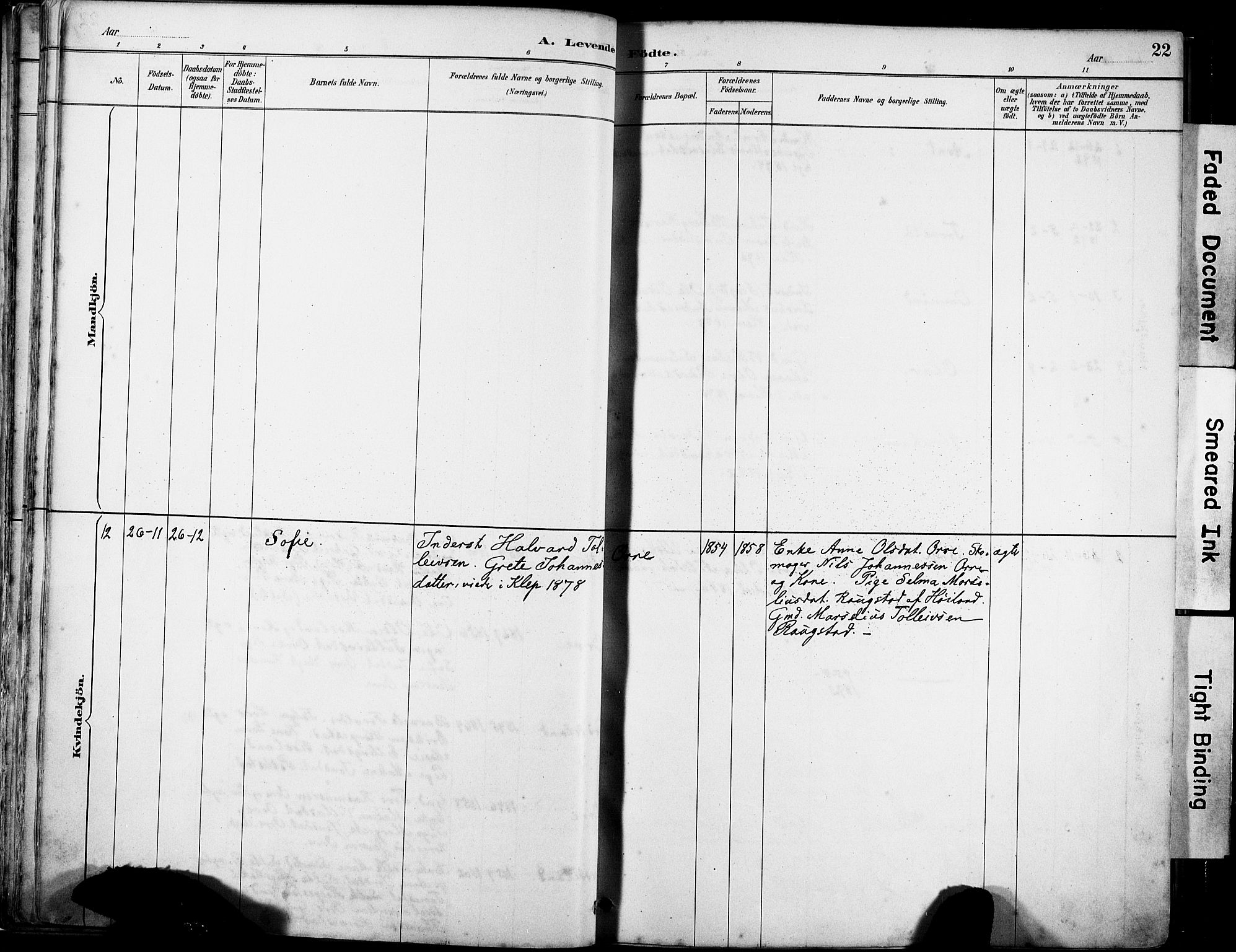 Klepp sokneprestkontor, SAST/A-101803/001/3/30BA/L0007: Parish register (official) no. A 8, 1886-1912, p. 22