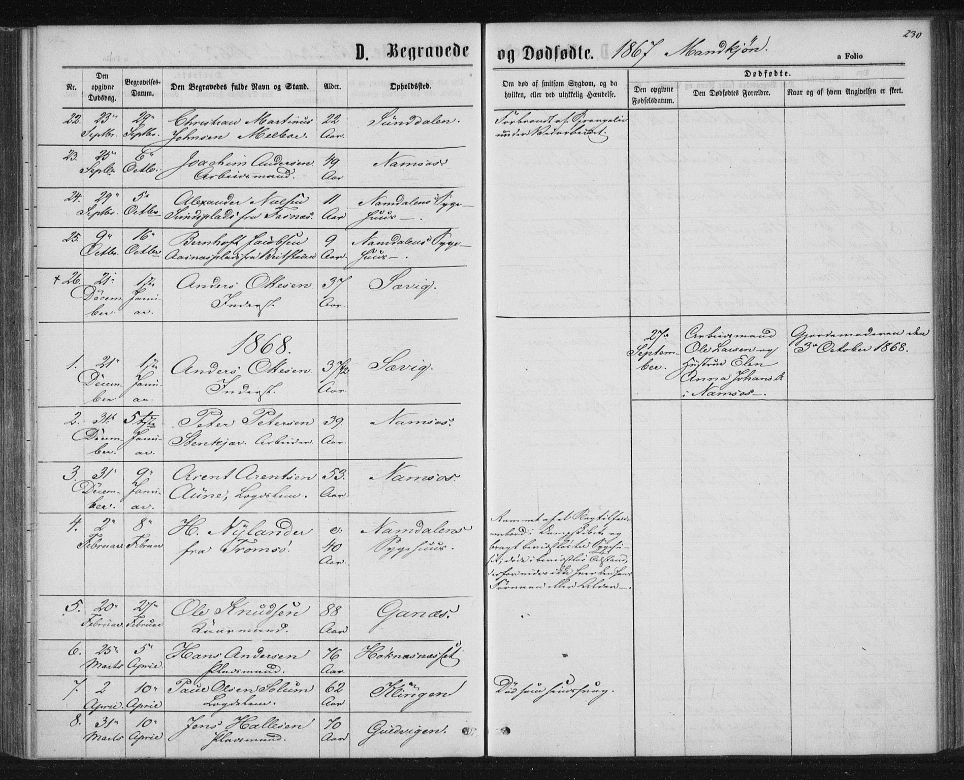 Ministerialprotokoller, klokkerbøker og fødselsregistre - Nord-Trøndelag, SAT/A-1458/768/L0570: Parish register (official) no. 768A05, 1865-1874, p. 230