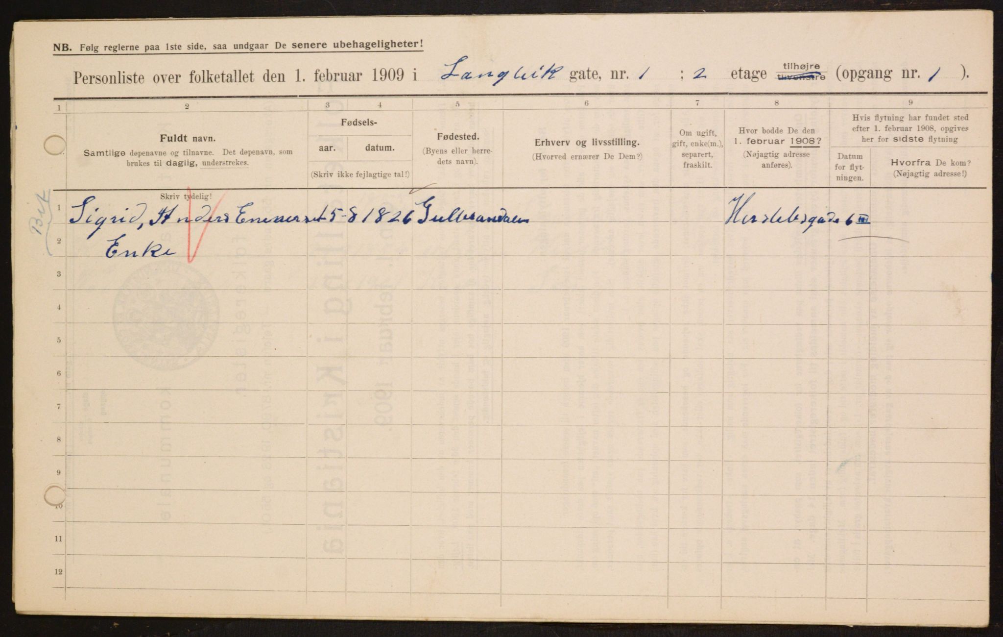 OBA, Municipal Census 1909 for Kristiania, 1909, p. 51960