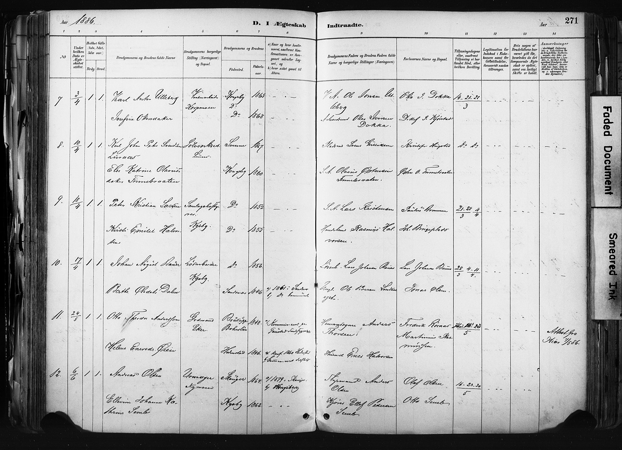 Kongsberg kirkebøker, SAKO/A-22/F/Fb/L0002: Parish register (official) no. II 2, 1886-1896, p. 271
