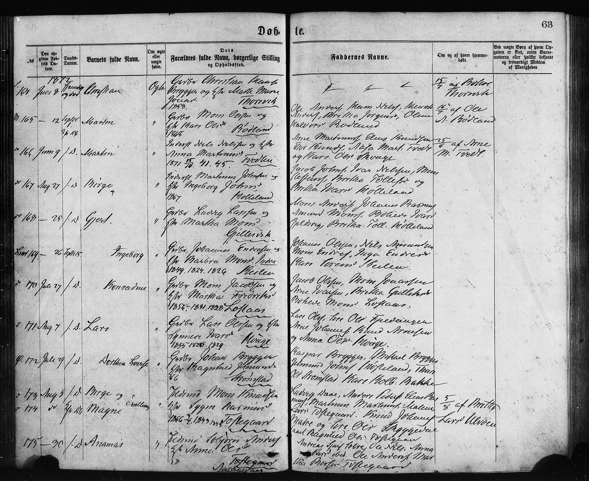 Lindås Sokneprestembete, SAB/A-76701/H/Haa: Parish register (official) no. A 18, 1869-1885, p. 63