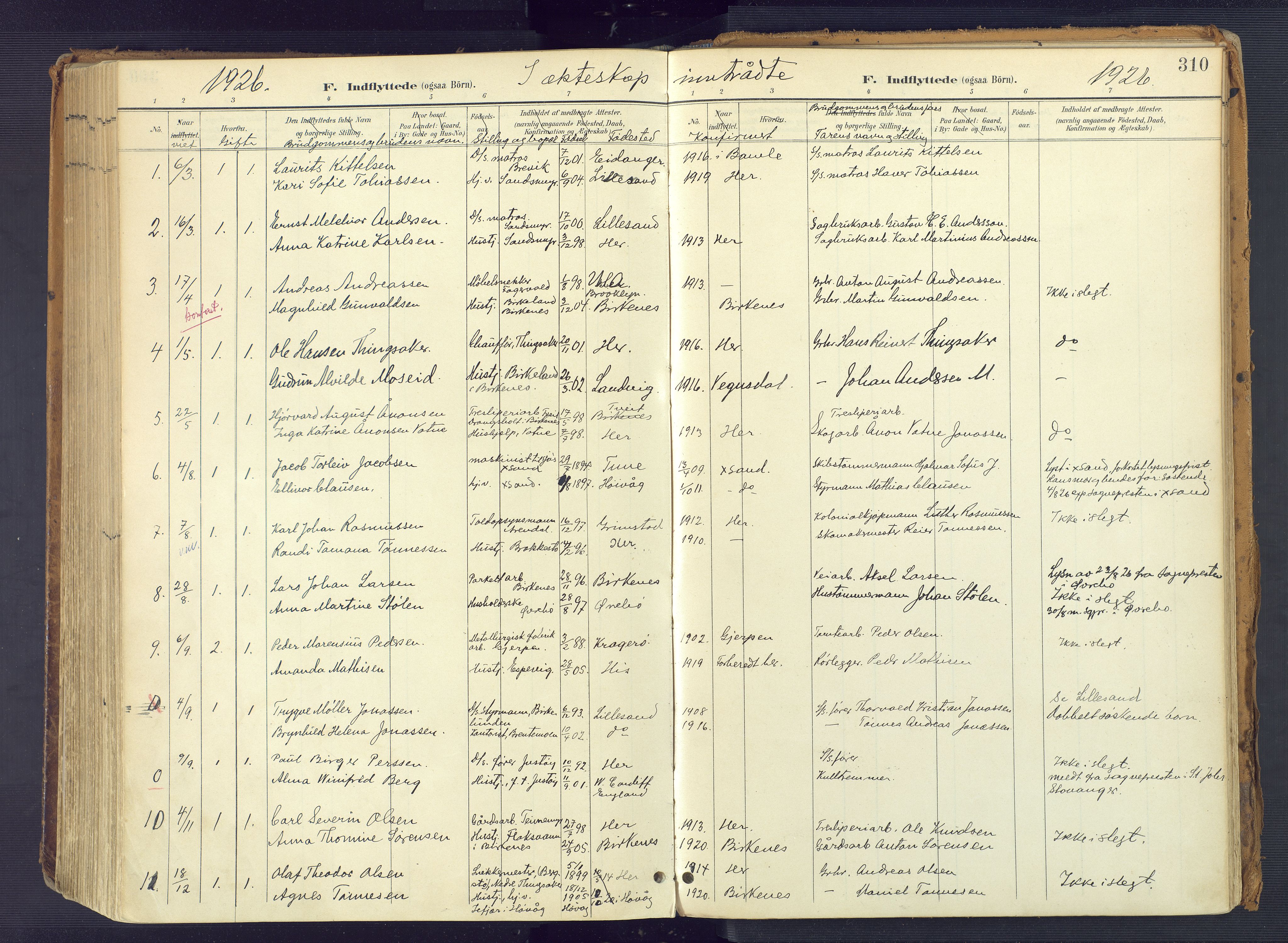 Vestre Moland sokneprestkontor, SAK/1111-0046/F/Fa/Fab/L0010: Parish register (official) no. A 10, 1900-1926, p. 310