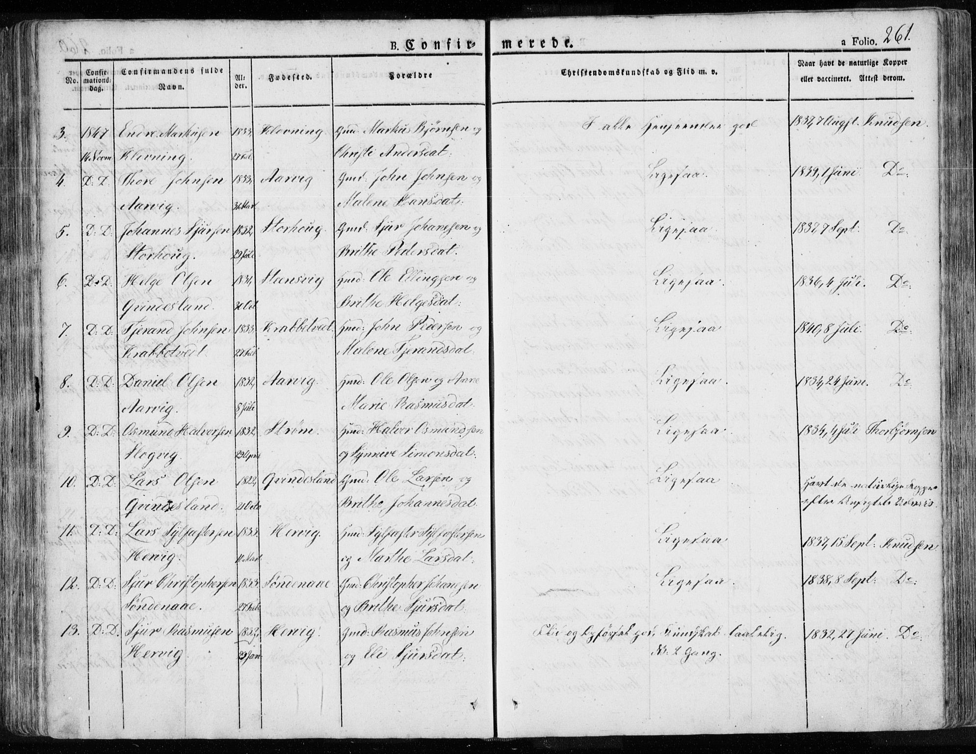 Tysvær sokneprestkontor, AV/SAST-A -101864/H/Ha/Haa/L0001: Parish register (official) no. A 1.1, 1831-1856, p. 261