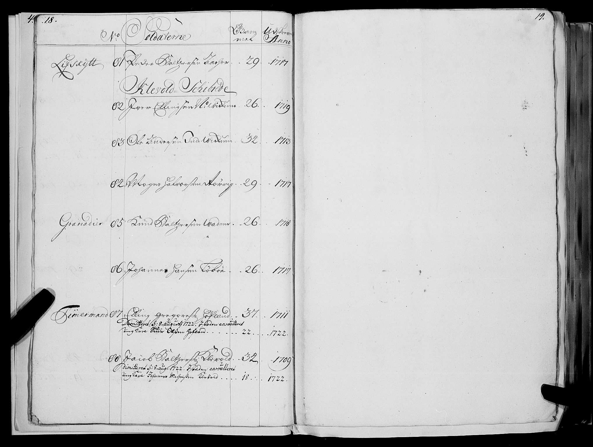 Stiftamtmannen i Bergen, AV/SAB-A-100006/F/Fc/L0004: Lnr. 1887: Militære manntall og ruller for Indre og Ytre Sogn, 1722-1748, p. 18-19