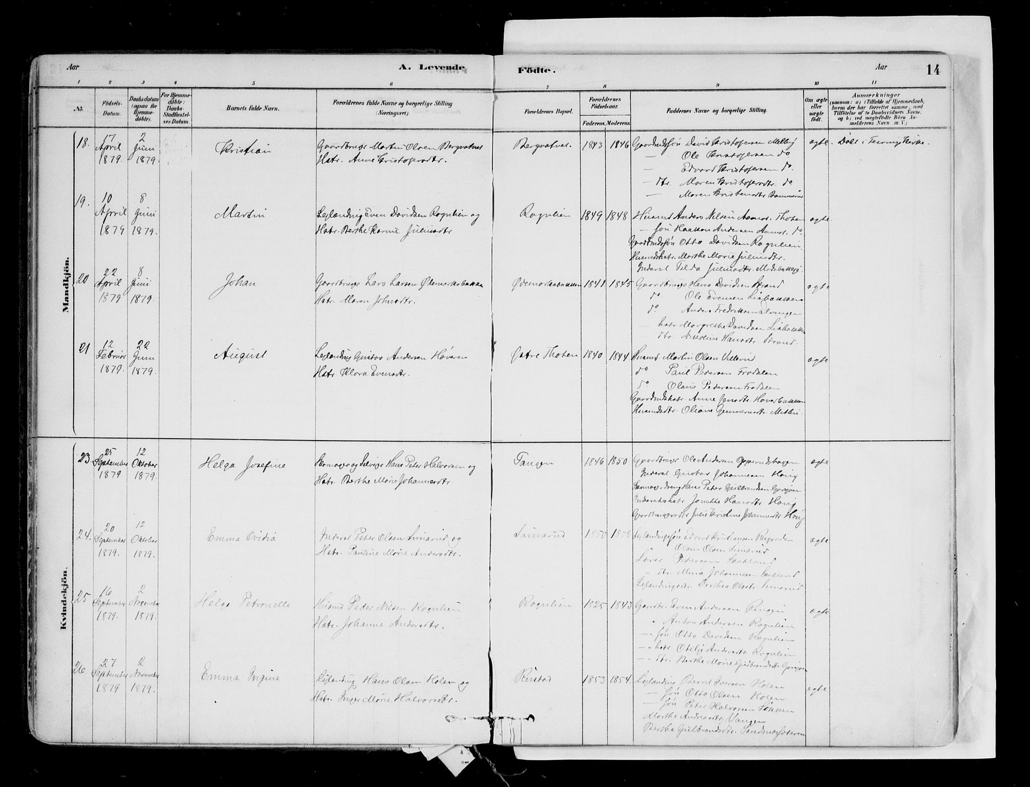 Hurdal prestekontor Kirkebøker, AV/SAO-A-10889/F/Fa/L0007: Parish register (official) no. I 7, 1878-1906, p. 14