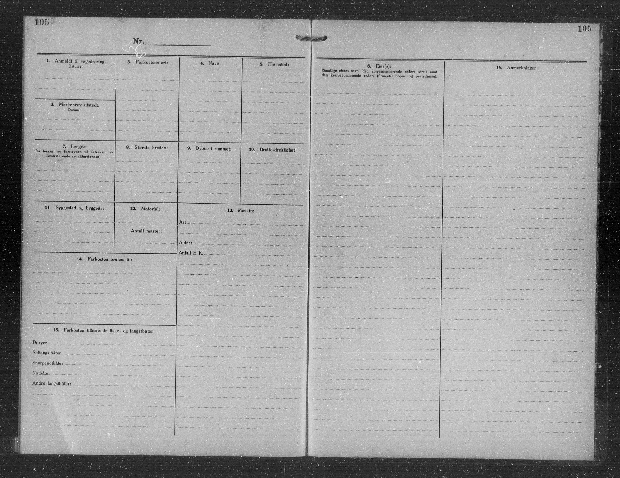 Fiskeridirektoratet - 1 Adm. ledelse - 13 Båtkontoret, AV/SAB-A-2003/I/Ia/Iag/L0071: 135.0734/1 Merkeprotokoll - Vevring, 1920-1950, p. 105