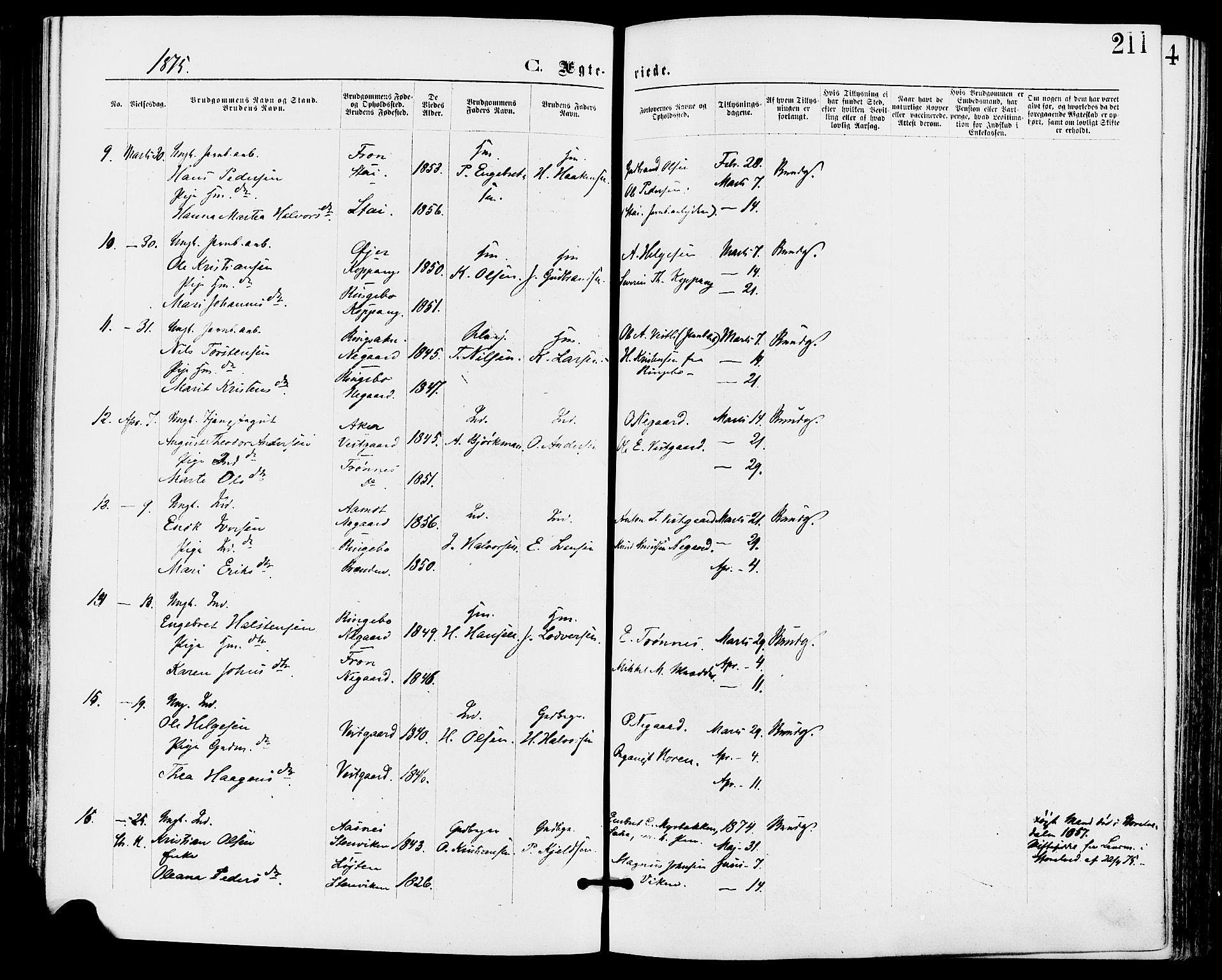 Stor-Elvdal prestekontor, SAH/PREST-052/H/Ha/Haa/L0001: Parish register (official) no. 1, 1871-1882, p. 211