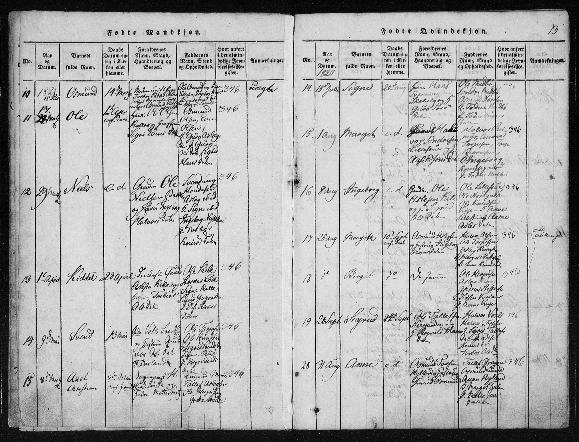 Vinje kirkebøker, SAKO/A-312/F/Fa/L0003: Parish register (official) no. I 3, 1814-1843, p. 13