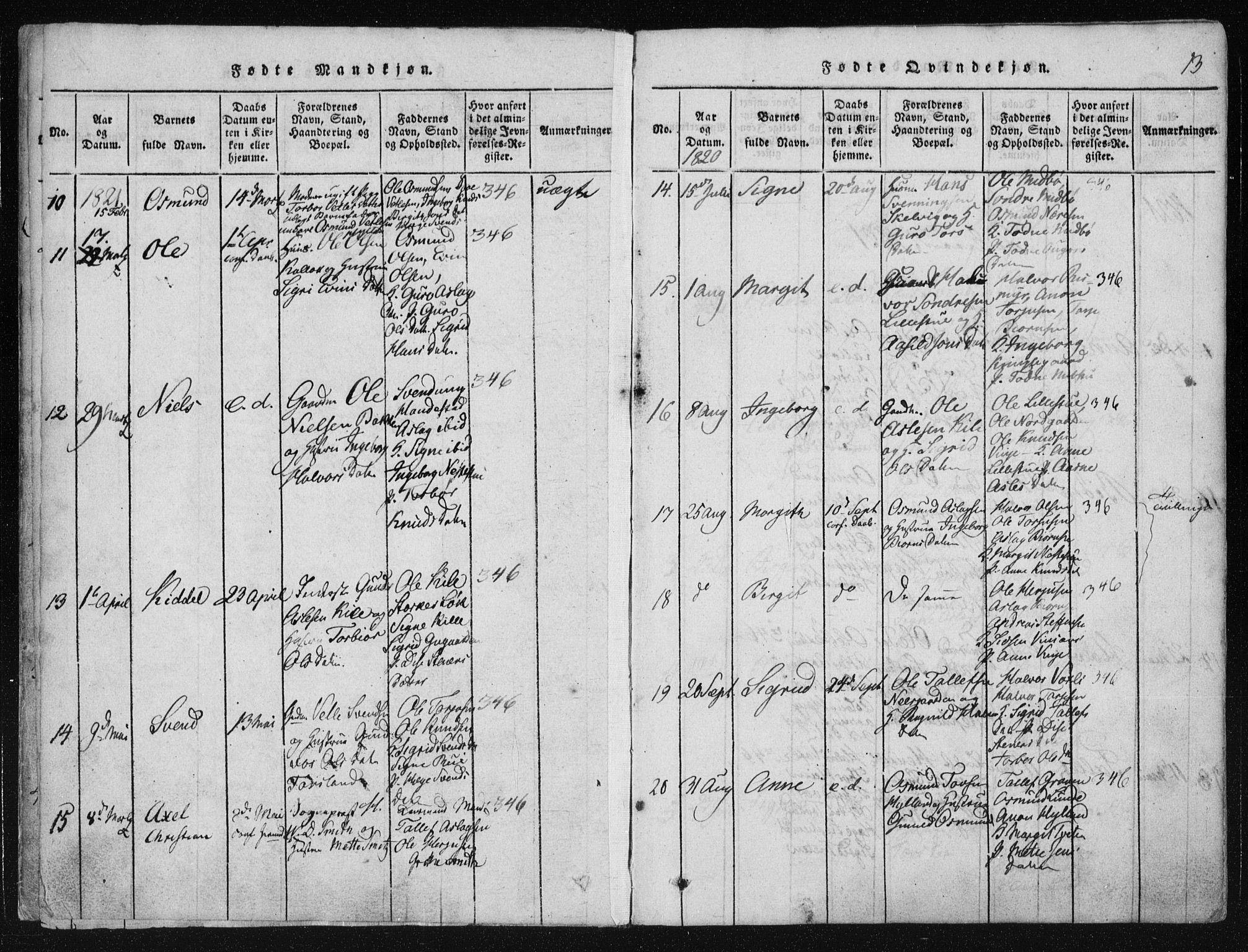 Vinje kirkebøker, AV/SAKO-A-312/F/Fa/L0003: Parish register (official) no. I 3, 1814-1843, p. 13