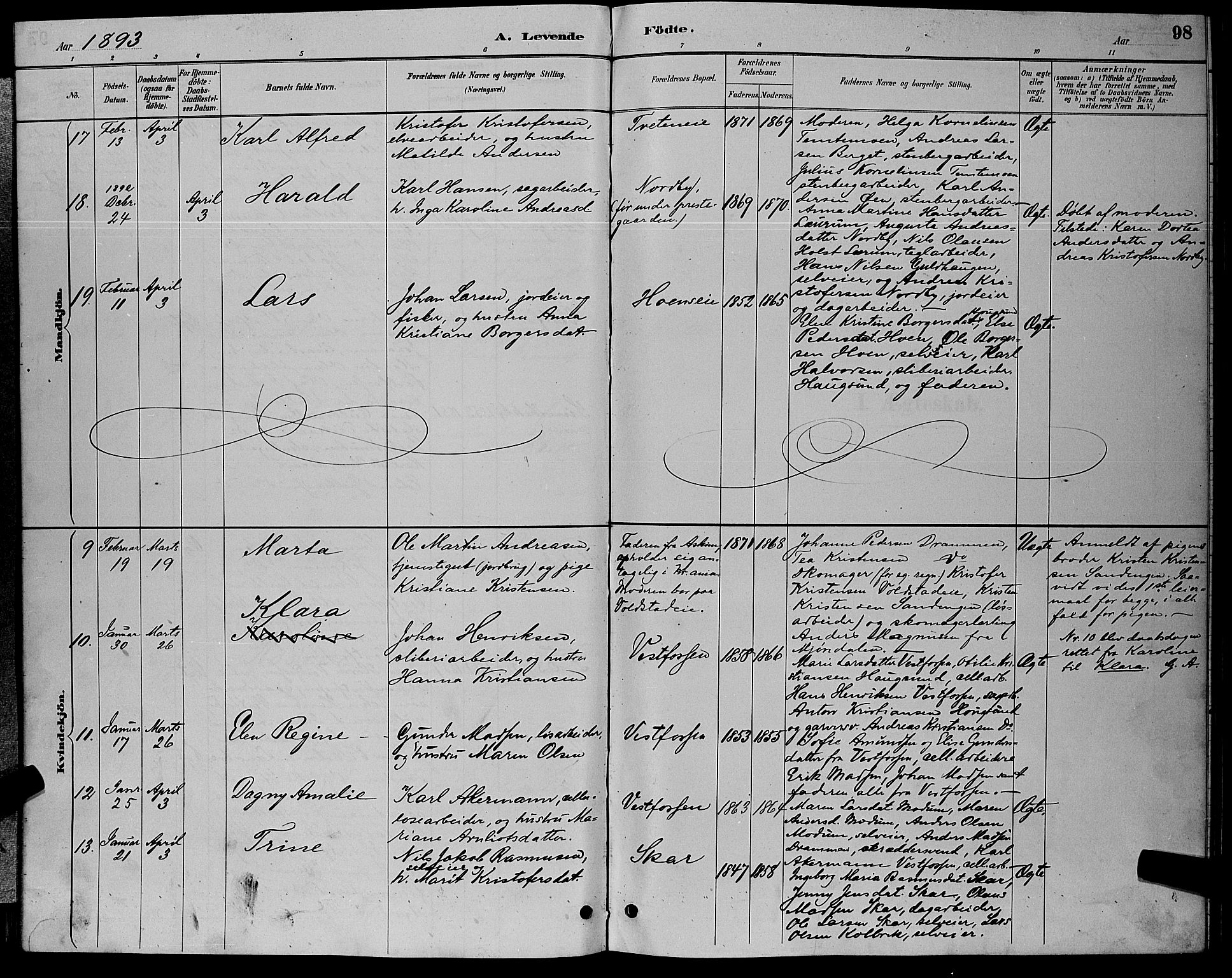 Eiker kirkebøker, AV/SAKO-A-4/G/Ga/L0006: Parish register (copy) no. I 6, 1885-1893, p. 98