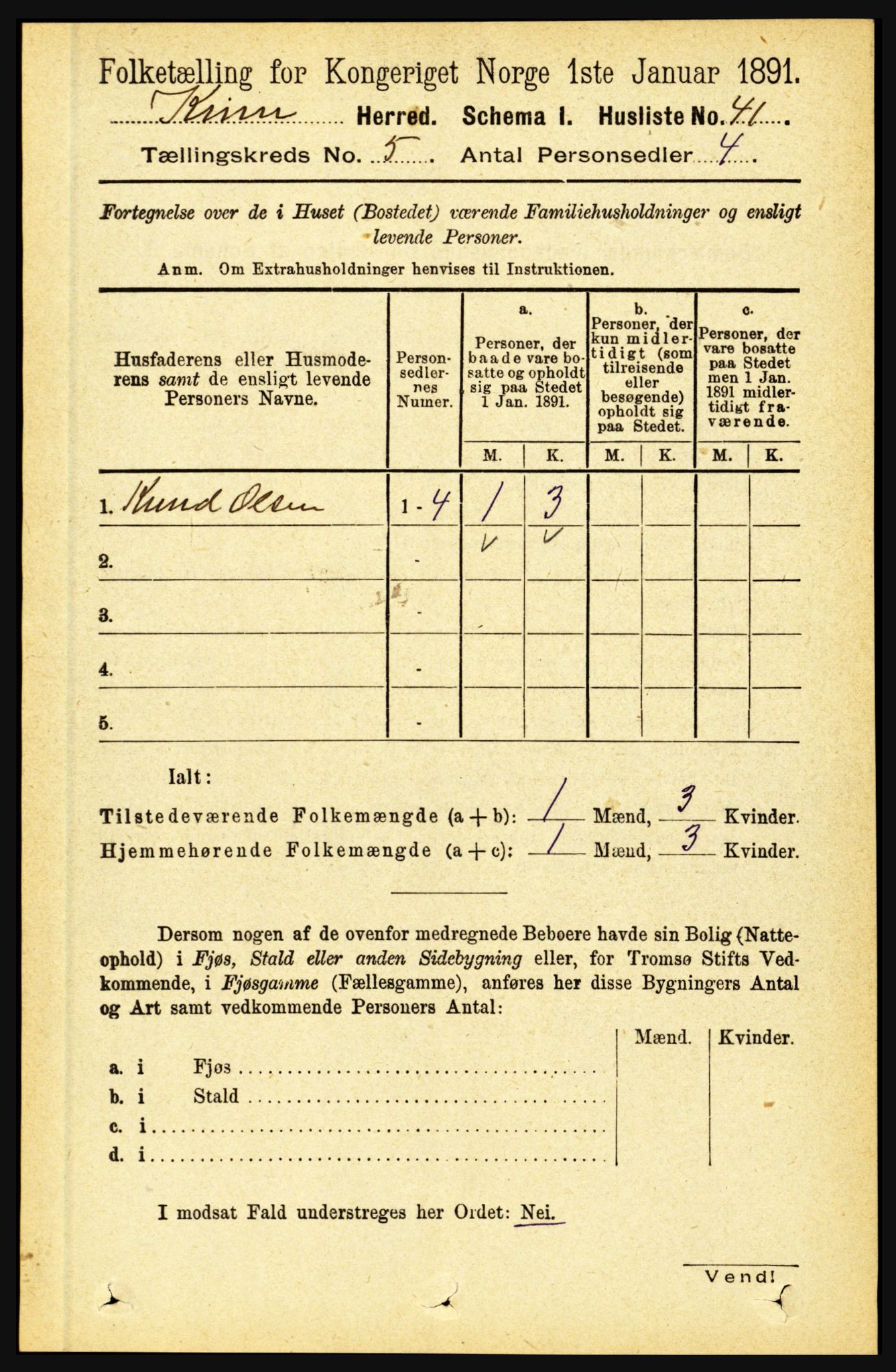 RA, 1891 census for 1437 Kinn, 1891, p. 1780