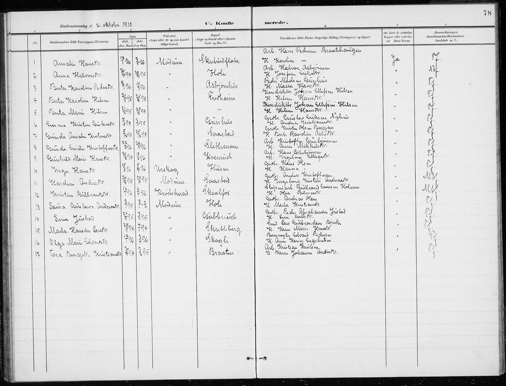 Modum kirkebøker, AV/SAKO-A-234/G/Gd/L0001: Parish register (copy) no. IV 1, 1901-1921, p. 78