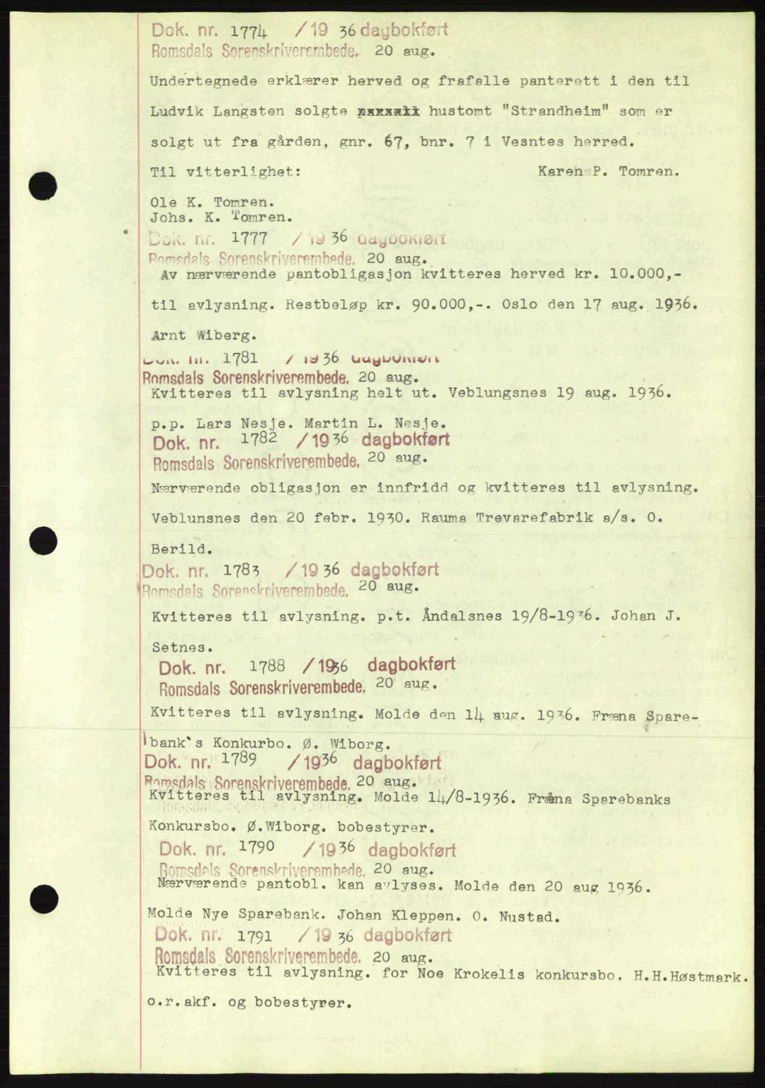 Romsdal sorenskriveri, AV/SAT-A-4149/1/2/2C: Mortgage book no. C1a, 1936-1945, Diary no: : 1774/1936