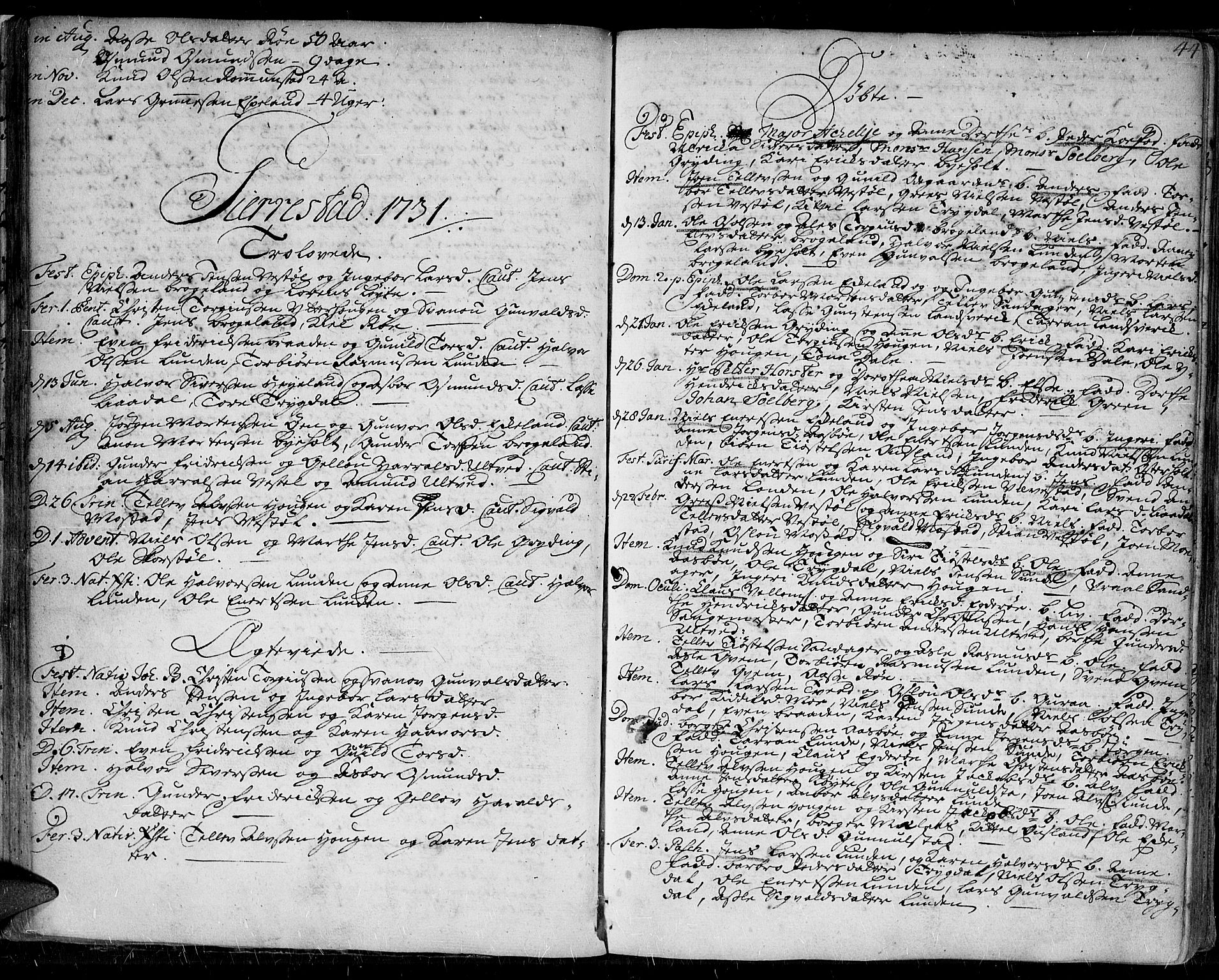 Gjerstad sokneprestkontor, SAK/1111-0014/F/Fa/Faa/L0002: Parish register (official) no. A 2, 1717-1779, p. 44