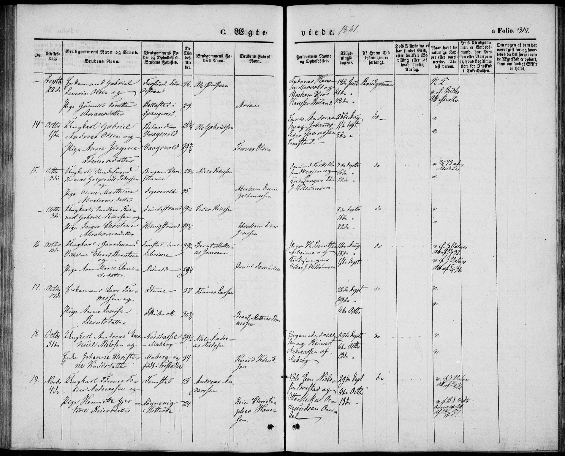 Lista sokneprestkontor, SAK/1111-0027/F/Fb/L0002: Parish register (copy) no. B 2, 1847-1862, p. 317