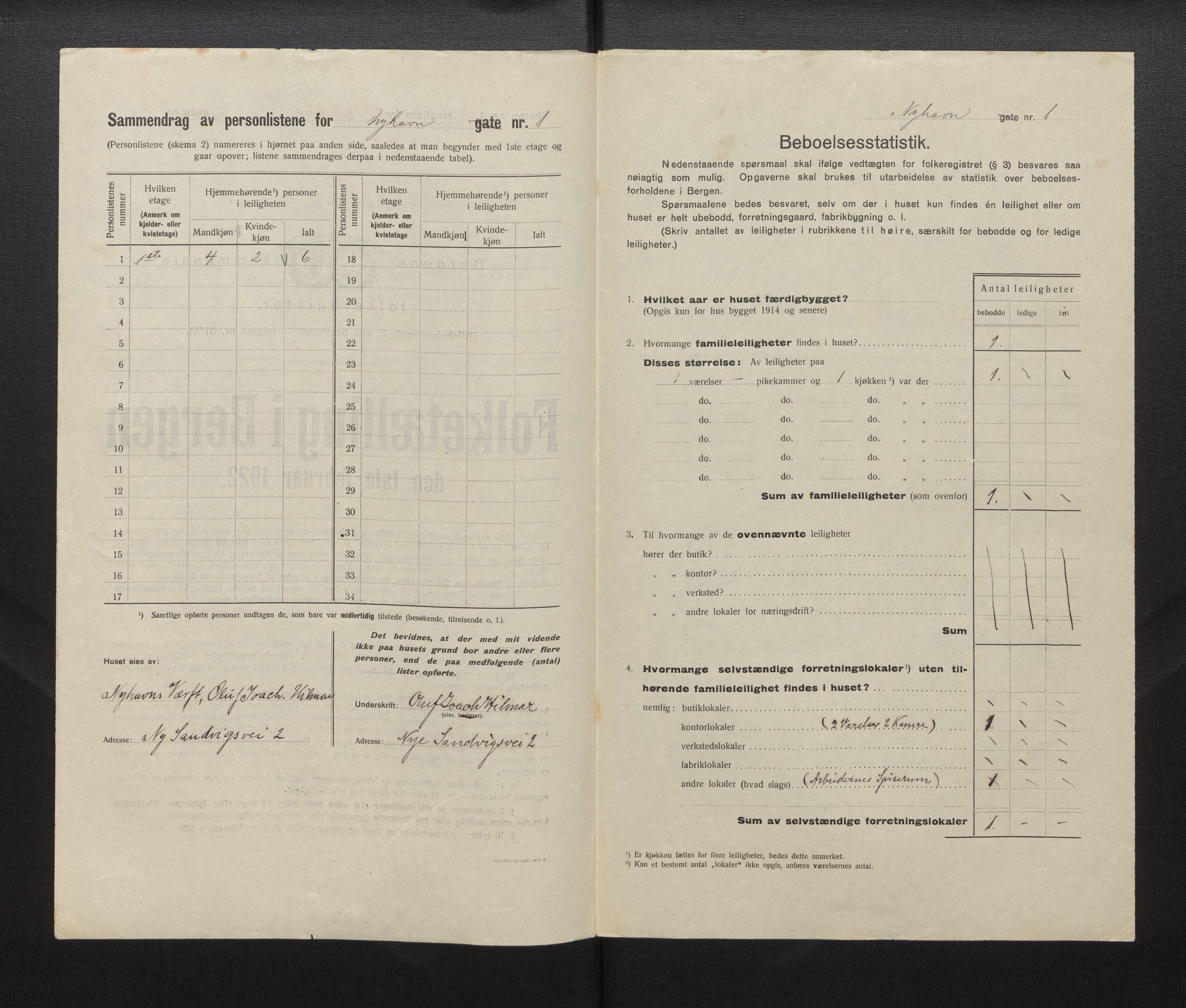 SAB, Municipal Census 1922 for Bergen, 1922, p. 29191